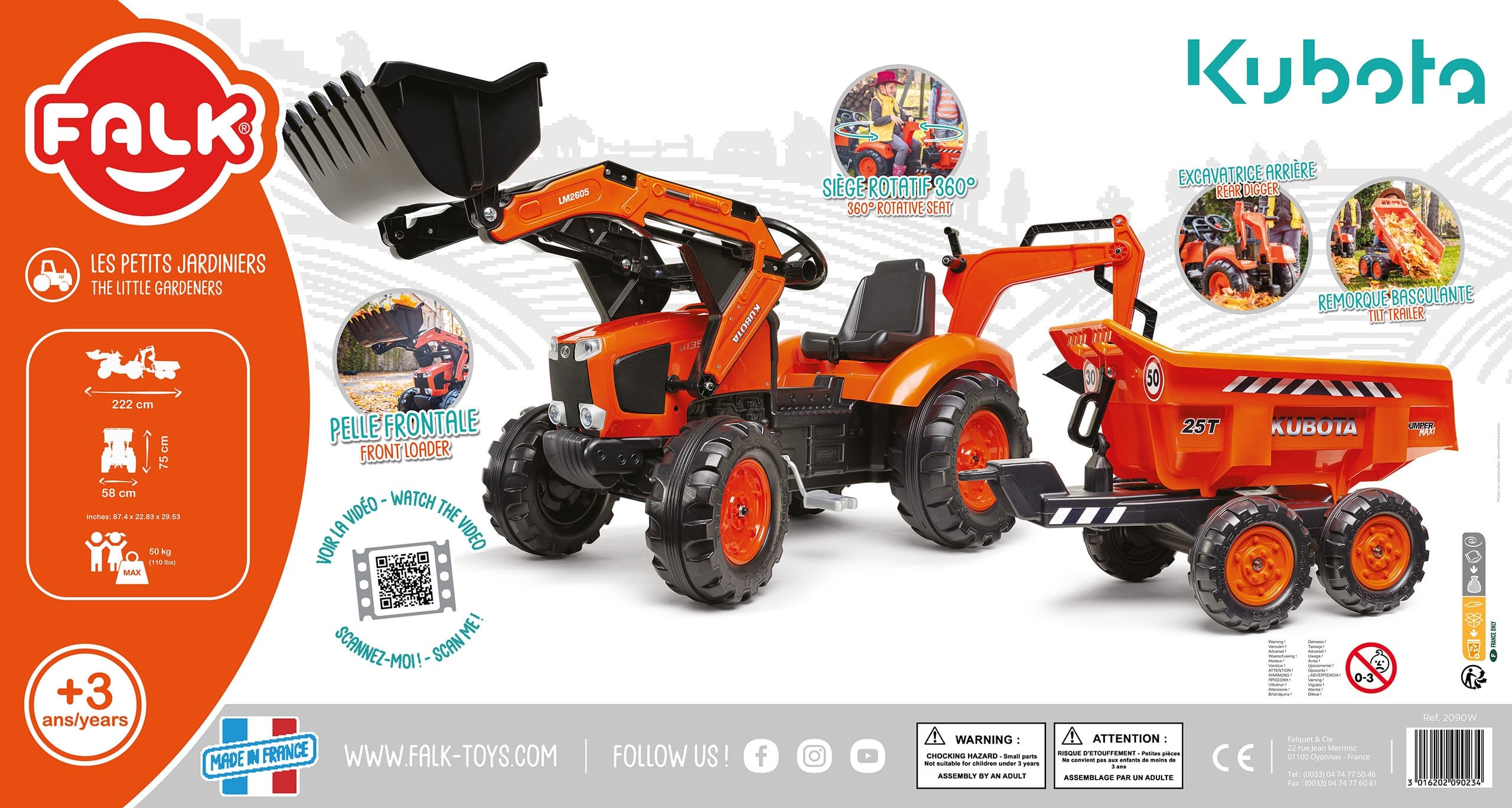 FALK Traktorek Kubota Pomarańczowy z Przyczepką od 3 Lat