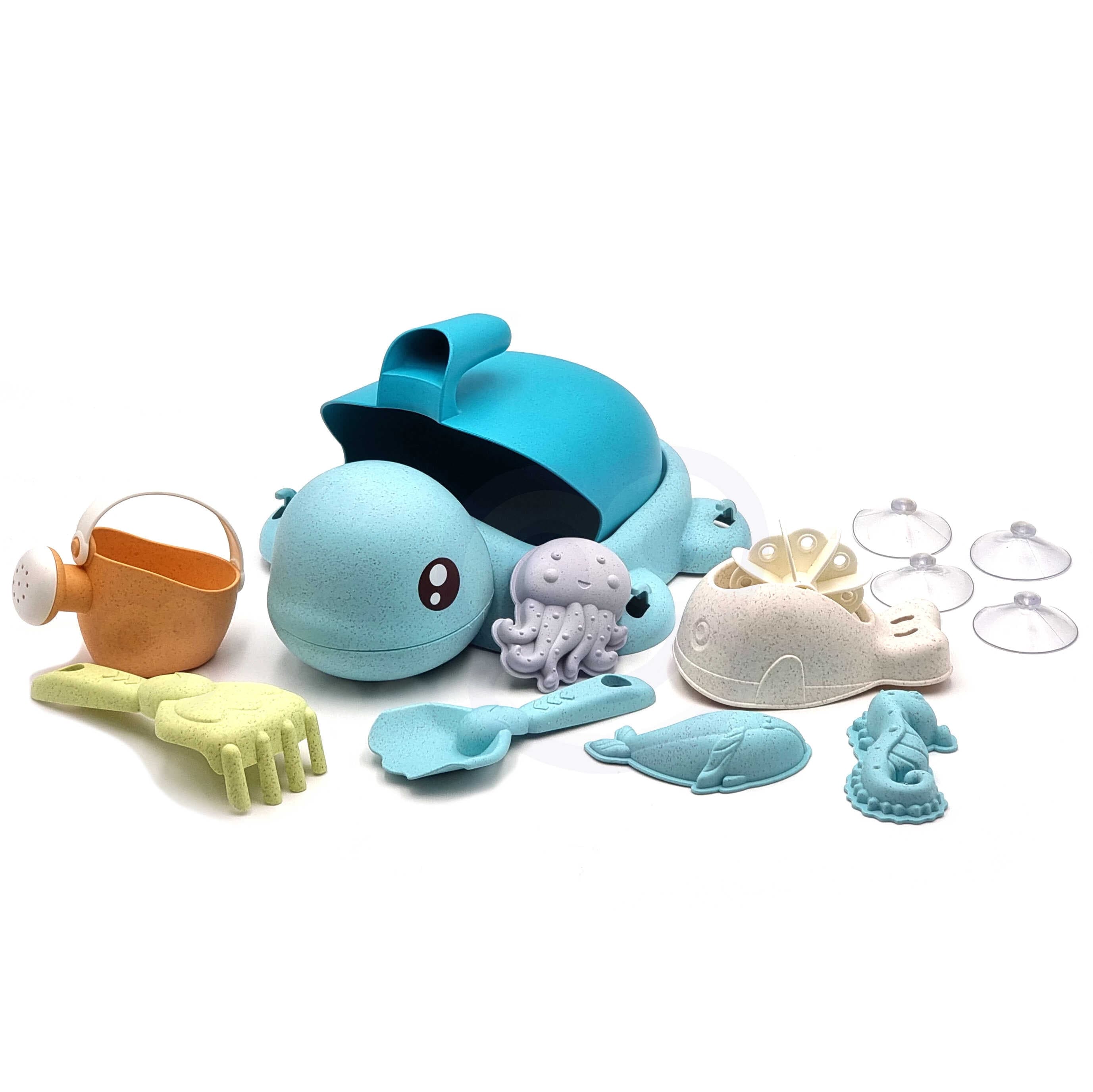 WOOPIE GREEN  Zestaw 2w1 do Piasku i Wanny Żółwik Niebieski 8 el. BIODEGRADOWALNY ORGANICZNY MATERIAŁ