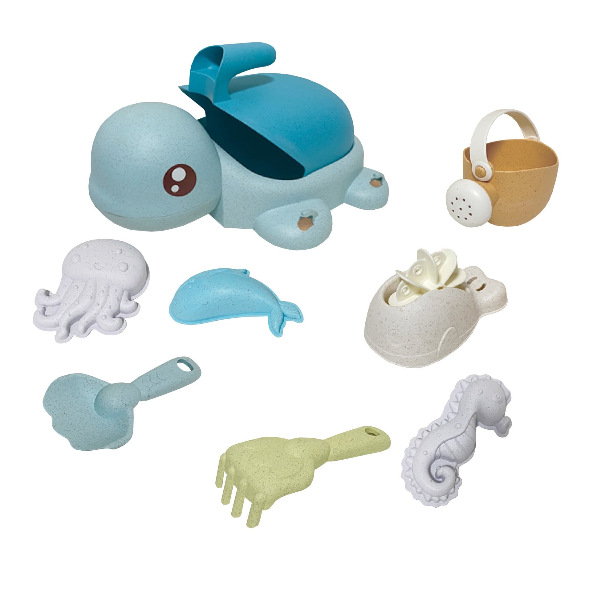 WOOPIE GREEN  Zestaw 2w1 do Piasku i Wanny Żółwik Niebieski 8 el. BIODEGRADOWALNY ORGANICZNY MATERIAŁ