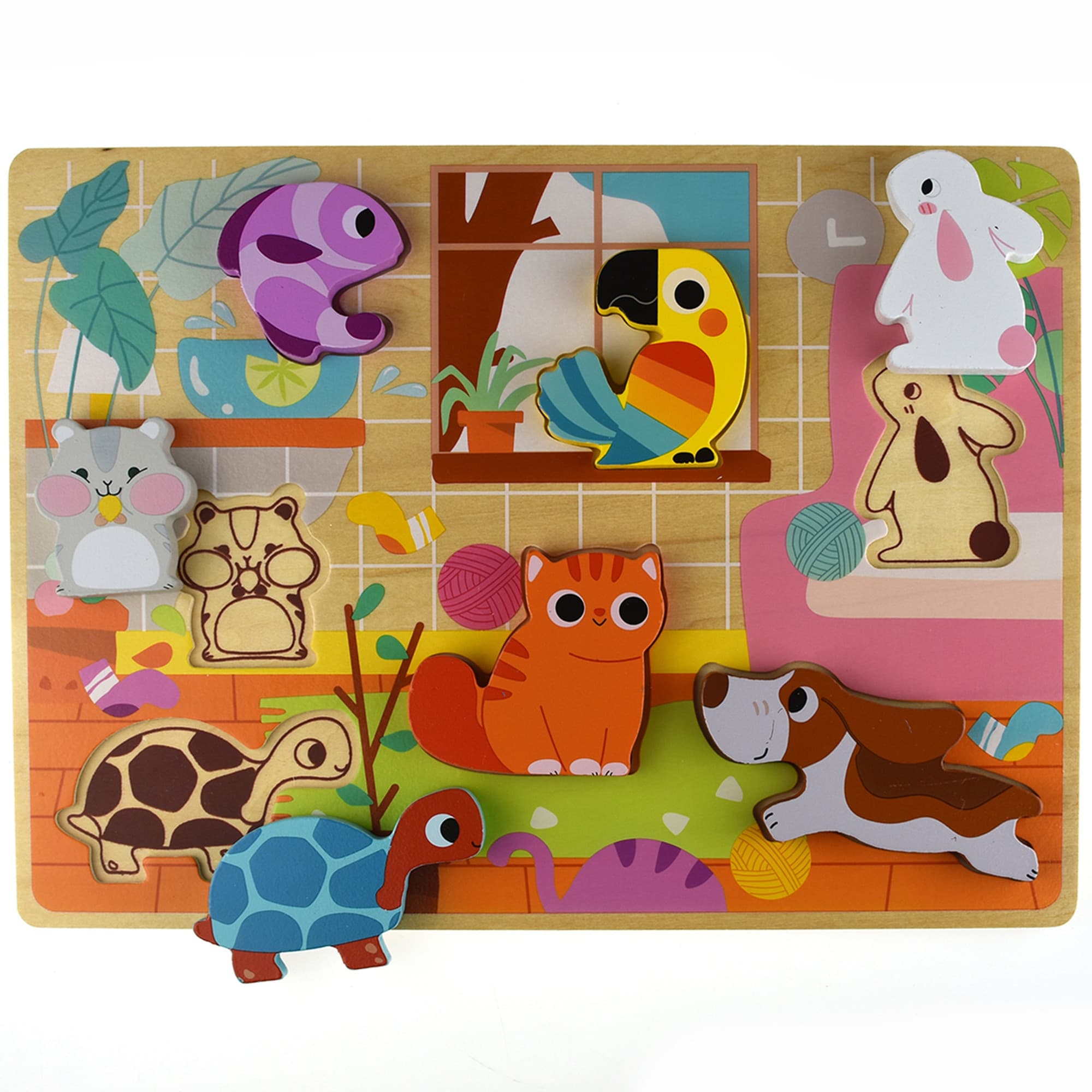 TOOKY TOY Drewniane Puzzle Montessori Zwierzątka Dom Dopasuj Kształty