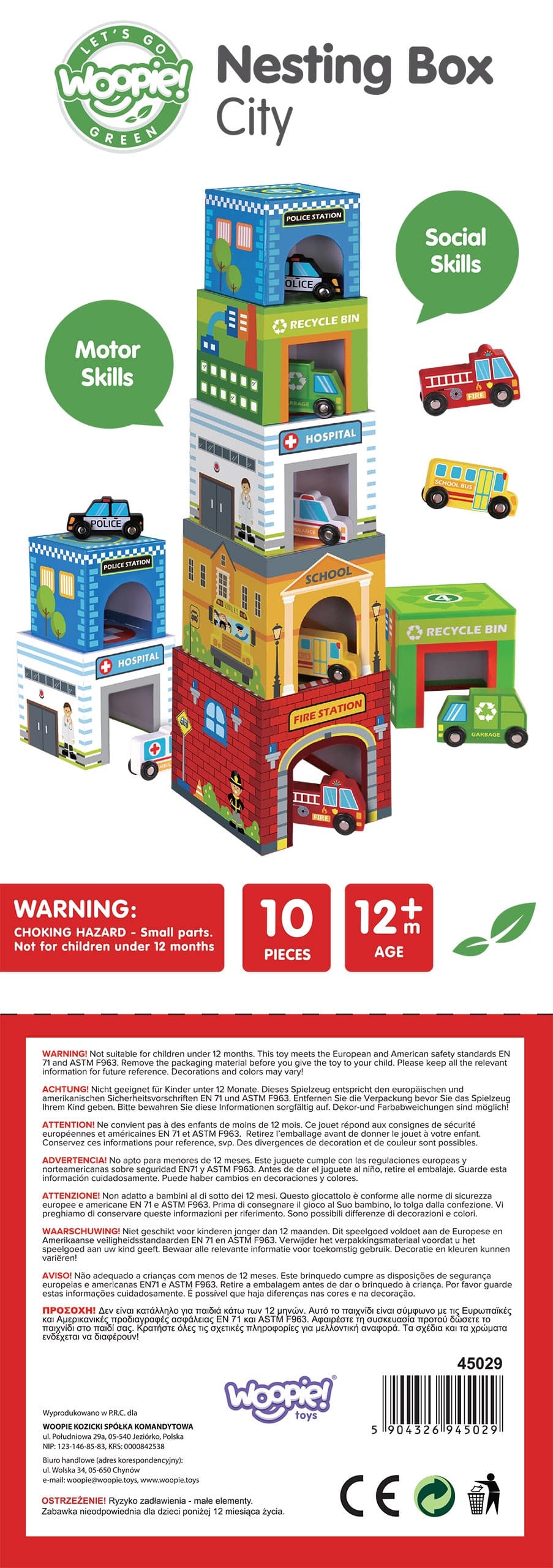 WOOPIE GREEN Układanka Kostki Miasto Pojazdy w Pudełkach + Figurki 10 el.