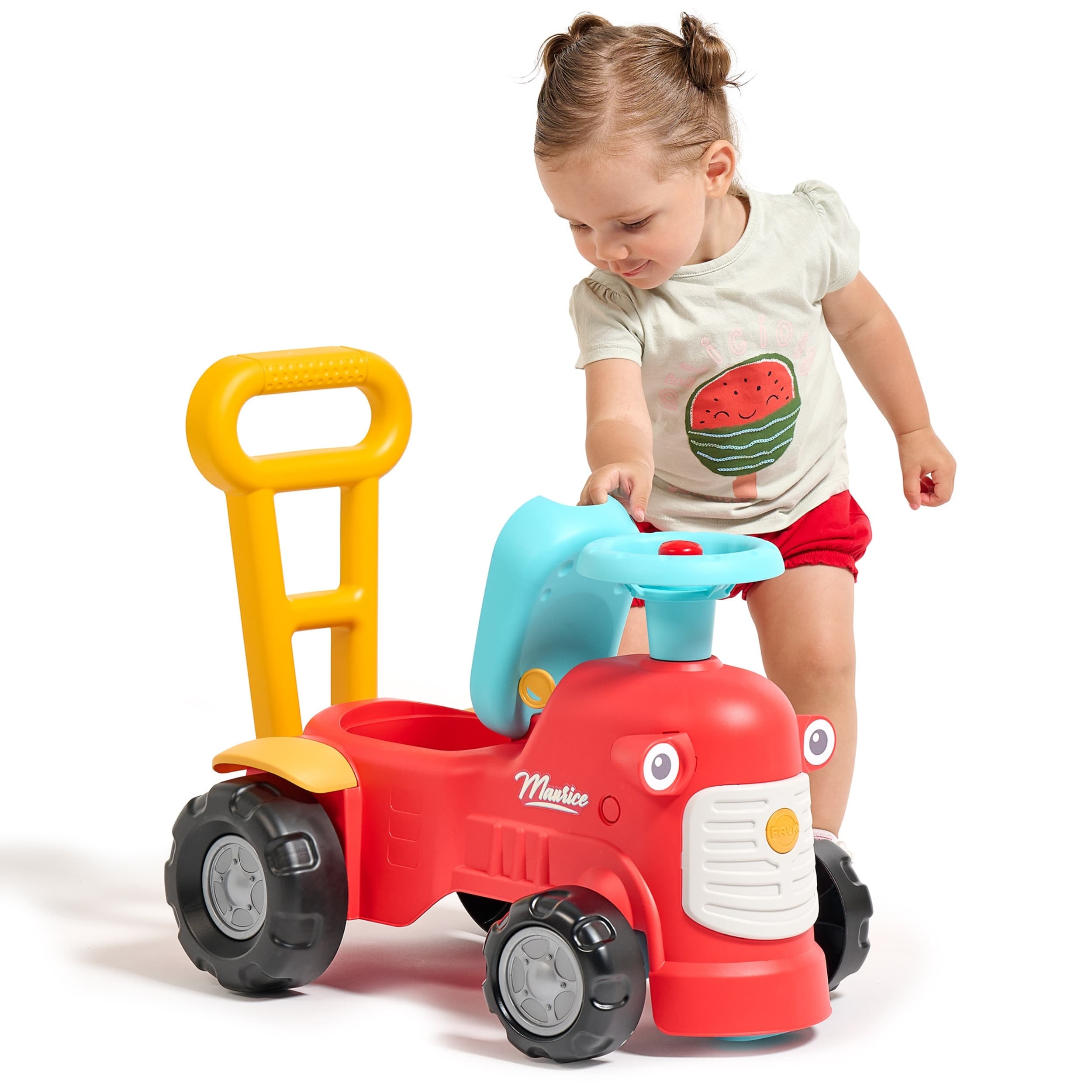FALK Maurice Traktorek Jeździk Czerwony Pchacz Odpychacz Schowek od 1 roku