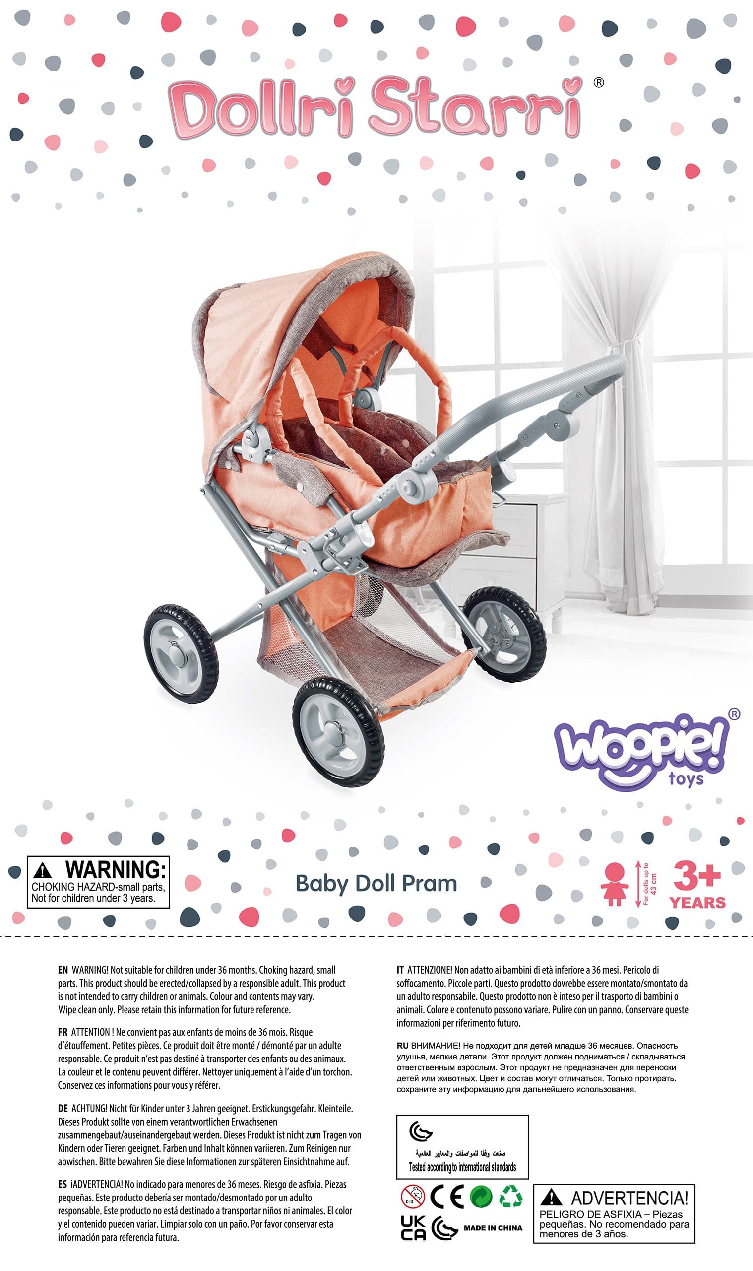 WOOPIE ROYAL Wózek dla Lalek Głęboki Spacerówka 3w1 Nosidełko