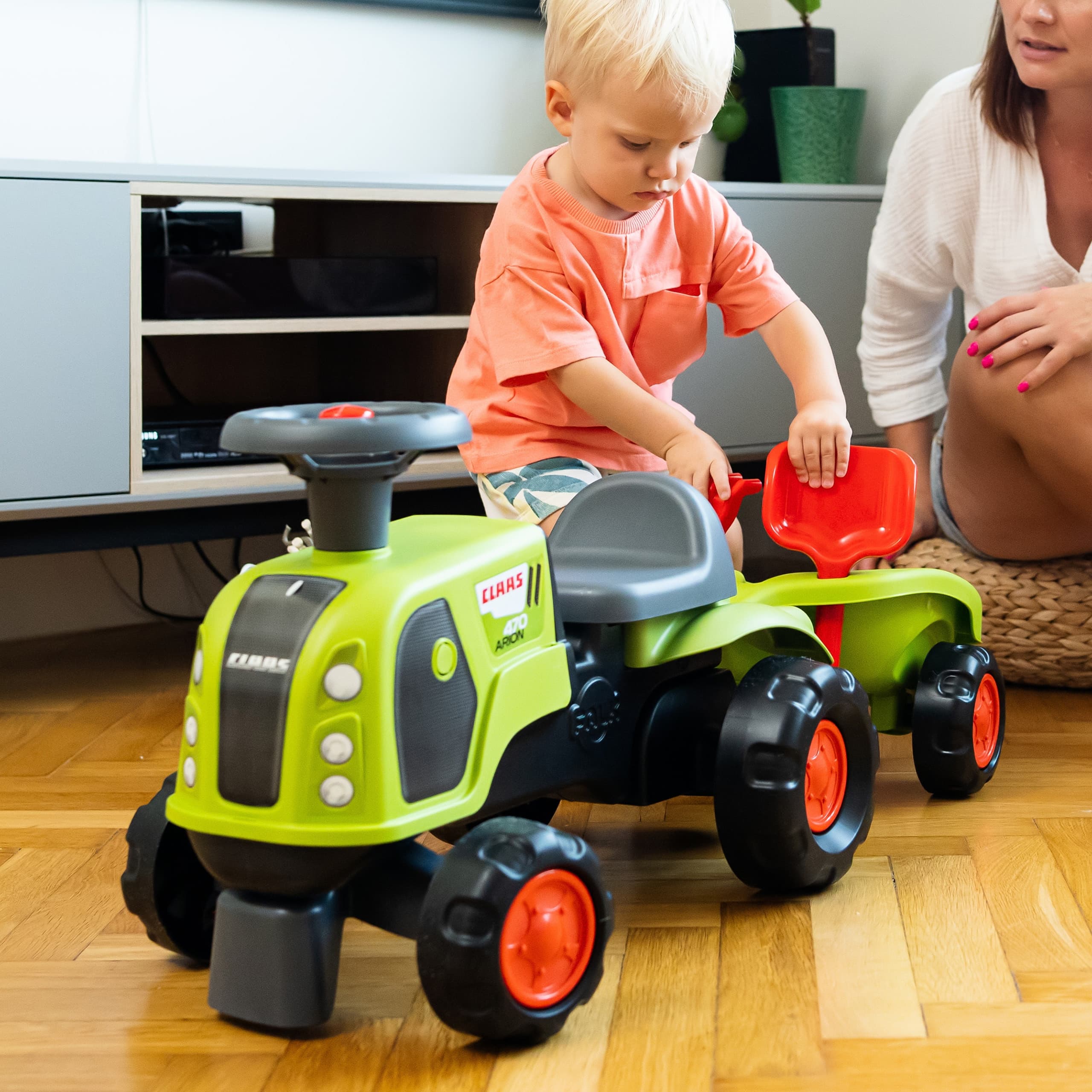 FALK Jeździk Claas 470 Arion Zielony z Przyczepką  + Zestaw do piasku