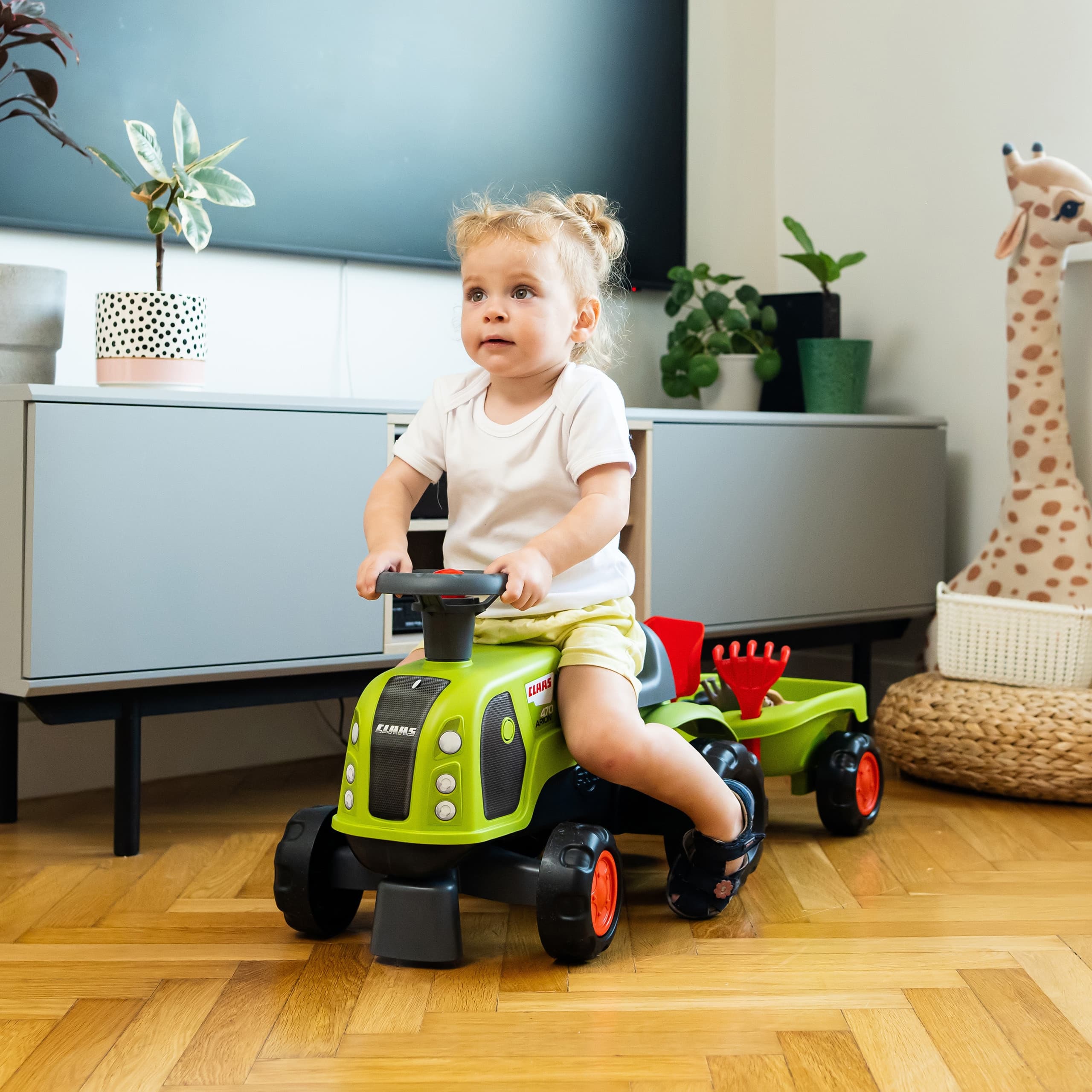 FALK Jeździk Claas 470 Arion Zielony z Przyczepką  + Zestaw do piasku