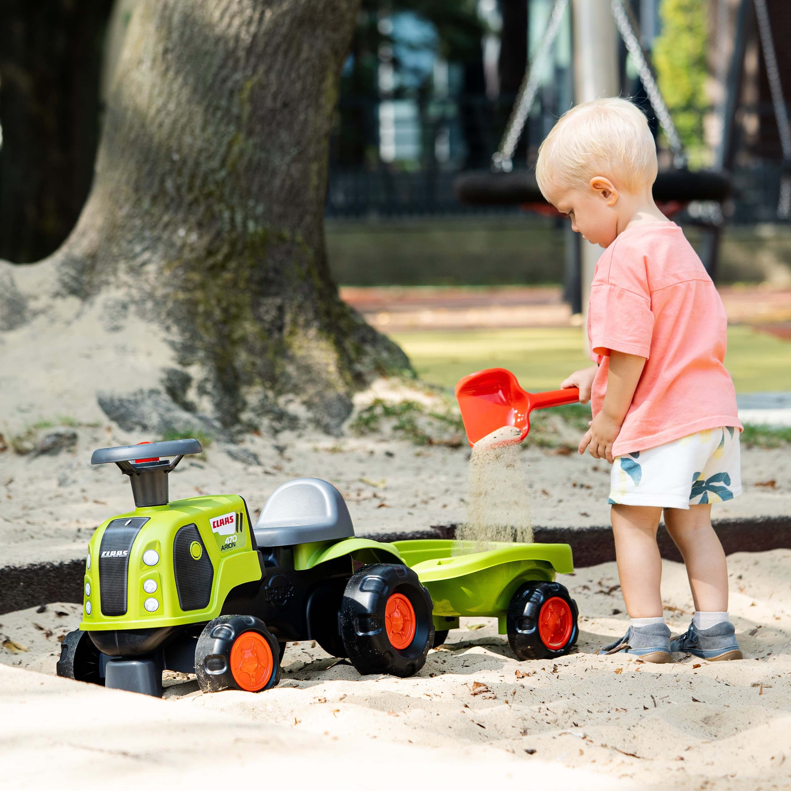 FALK Jeździk Claas 470 Arion Zielony z Przyczepką  + Zestaw do piasku