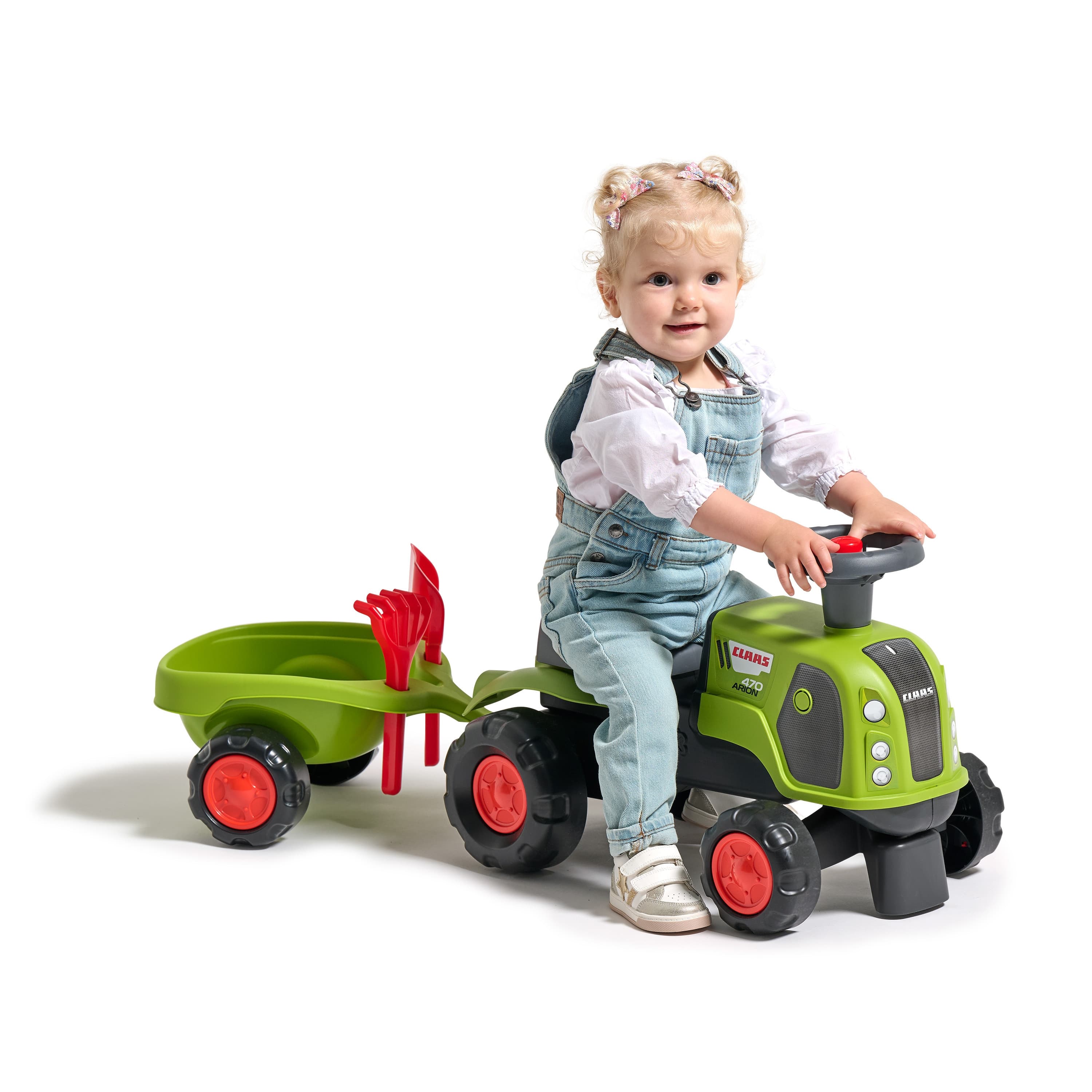 FALK Jeździk Claas 470 Arion Zielony z Przyczepką  + Zestaw do piasku
