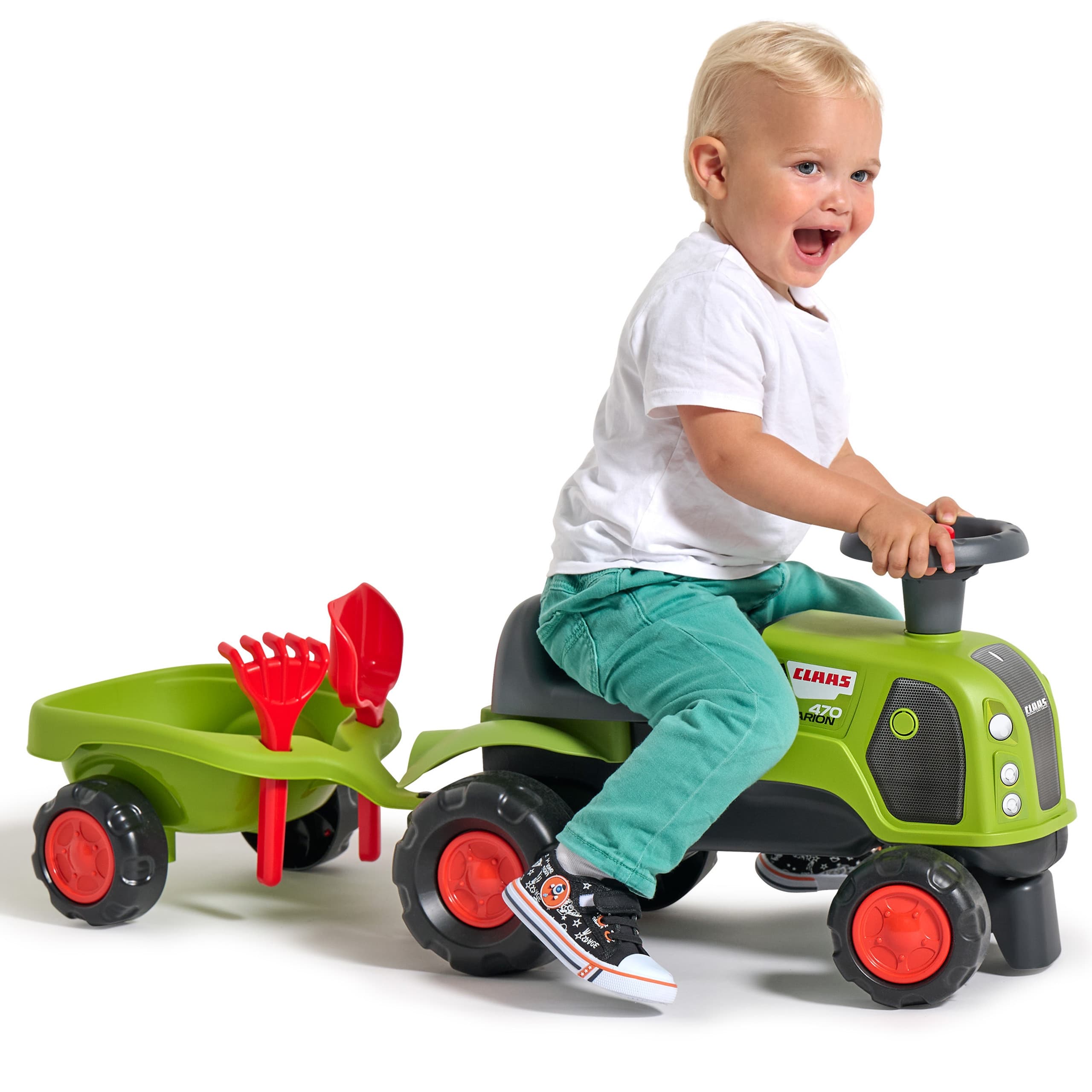 FALK Jeździk Claas 470 Arion Zielony z Przyczepką  + Zestaw do piasku