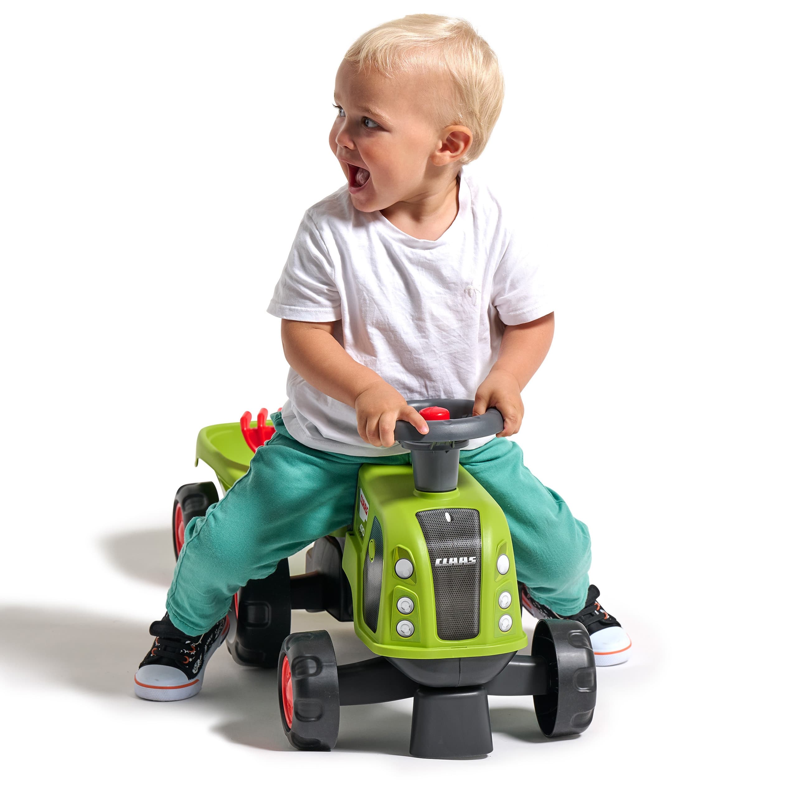 FALK Jeździk Claas 470 Arion Zielony z Przyczepką  + Zestaw do piasku