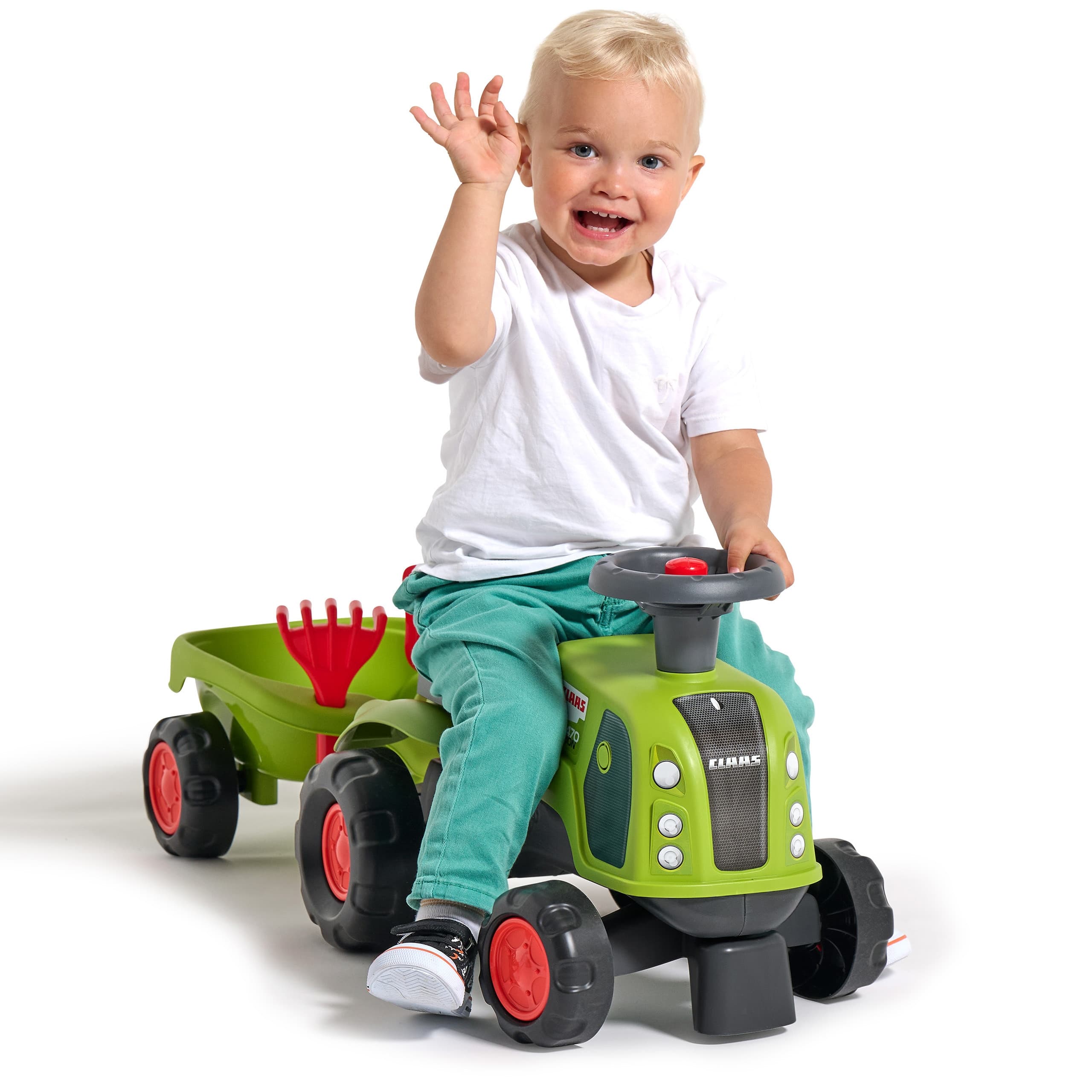 FALK Jeździk Claas 470 Arion Zielony z Przyczepką  + Zestaw do piasku