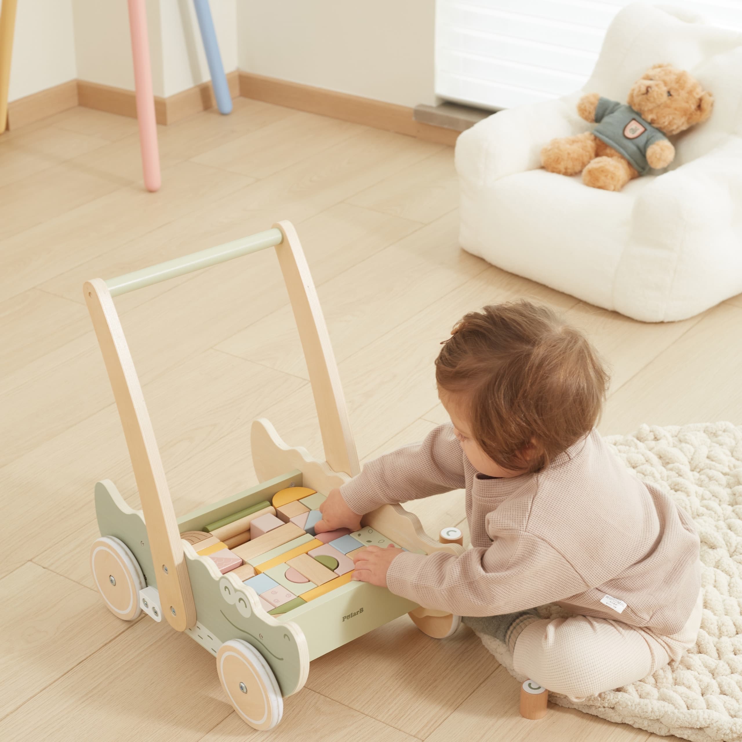 Viga Drewniany Wózek Na Klocki Pchacz