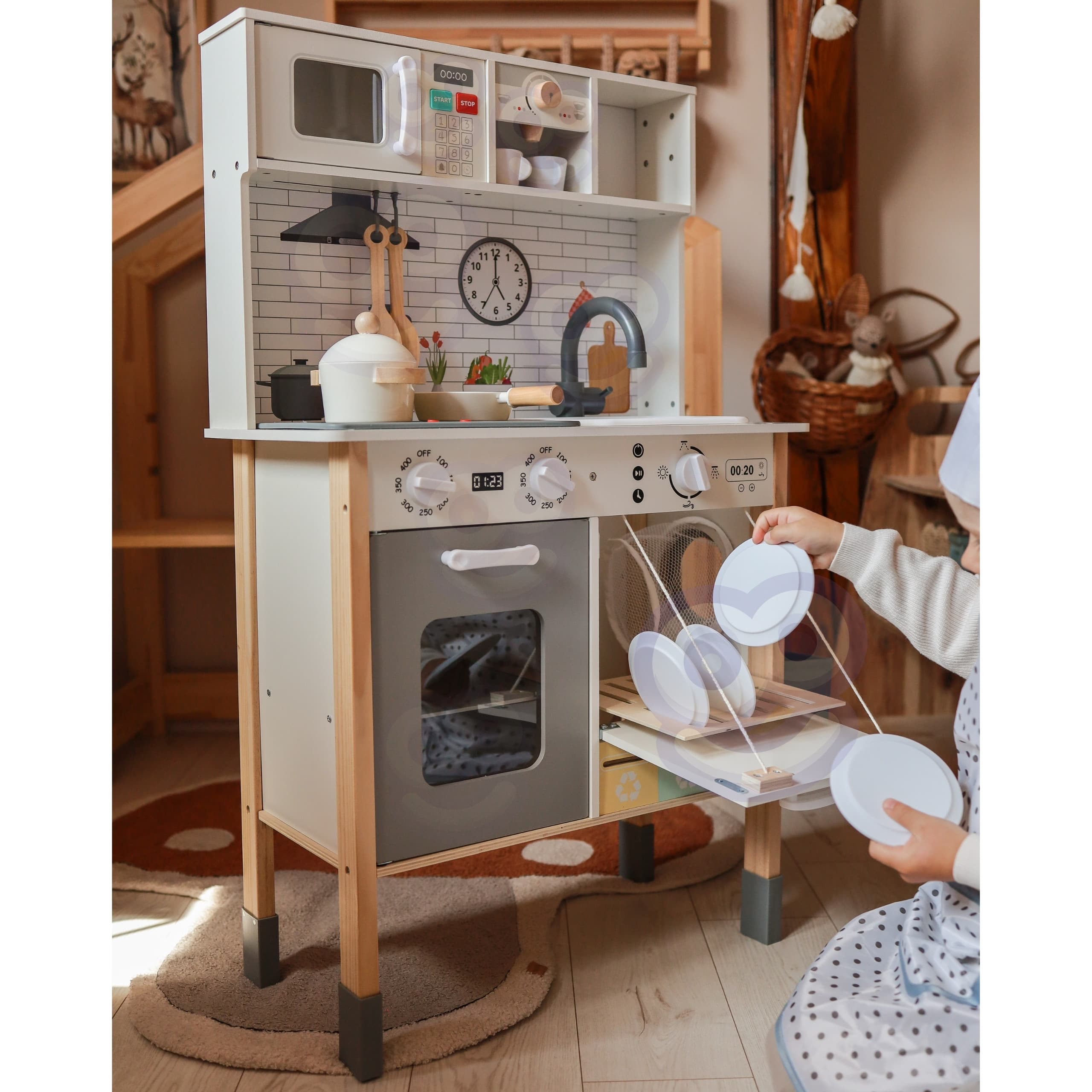 WOOPIE GREEN Drewniana Interaktywna Kuchnia 9w1 z Pralką i Tablicą