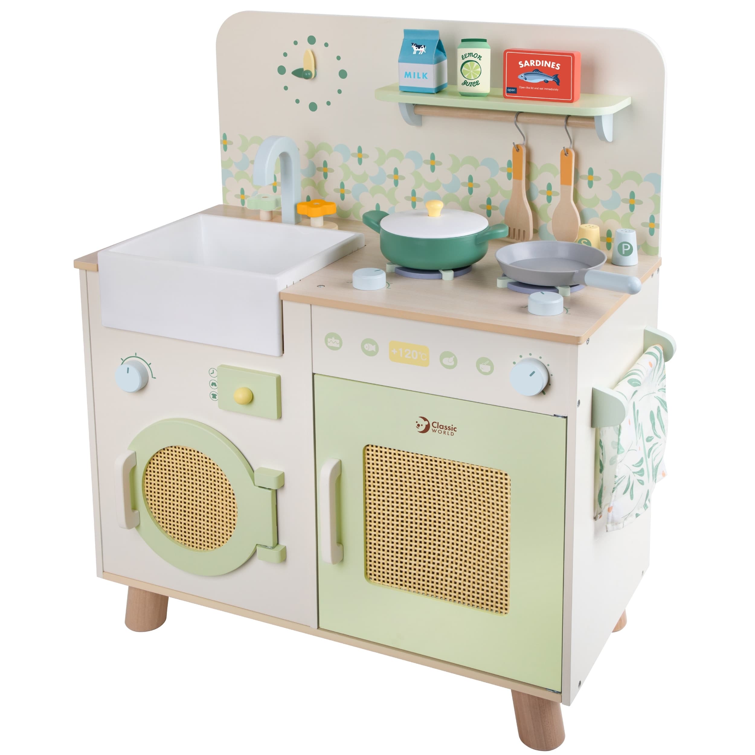 CLASSIC WORLD Drewniana Kuchnia XXL Wielofunkcyjna z Pralką i Akcesoriami