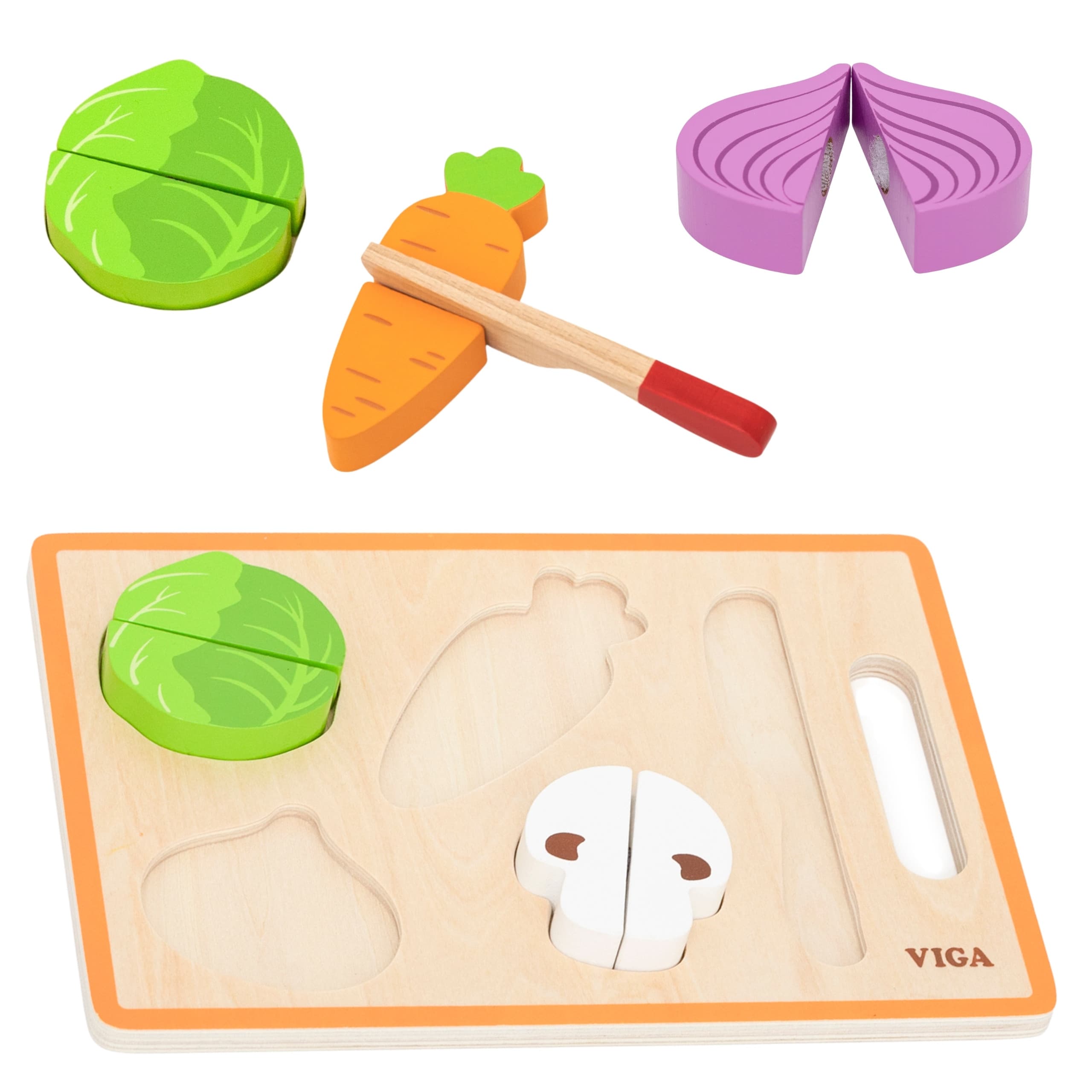 VIGA Drewniana Układanka Edukacyjna Montessori Warzywa do Krojenia