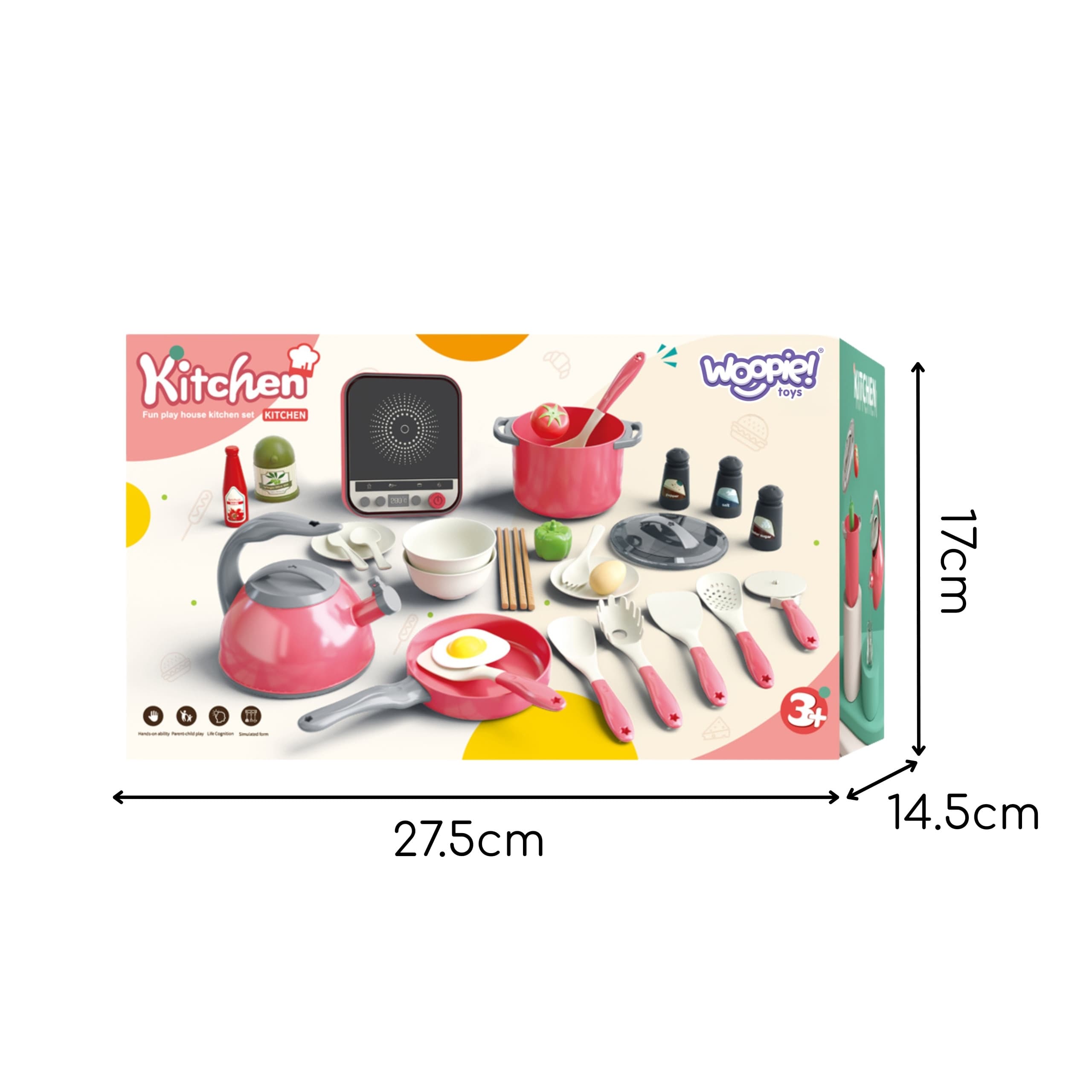 WOOPIE Zestaw Małego Kucharza Indukcja Garnki Patelnia Czajnik Różowy 30el.