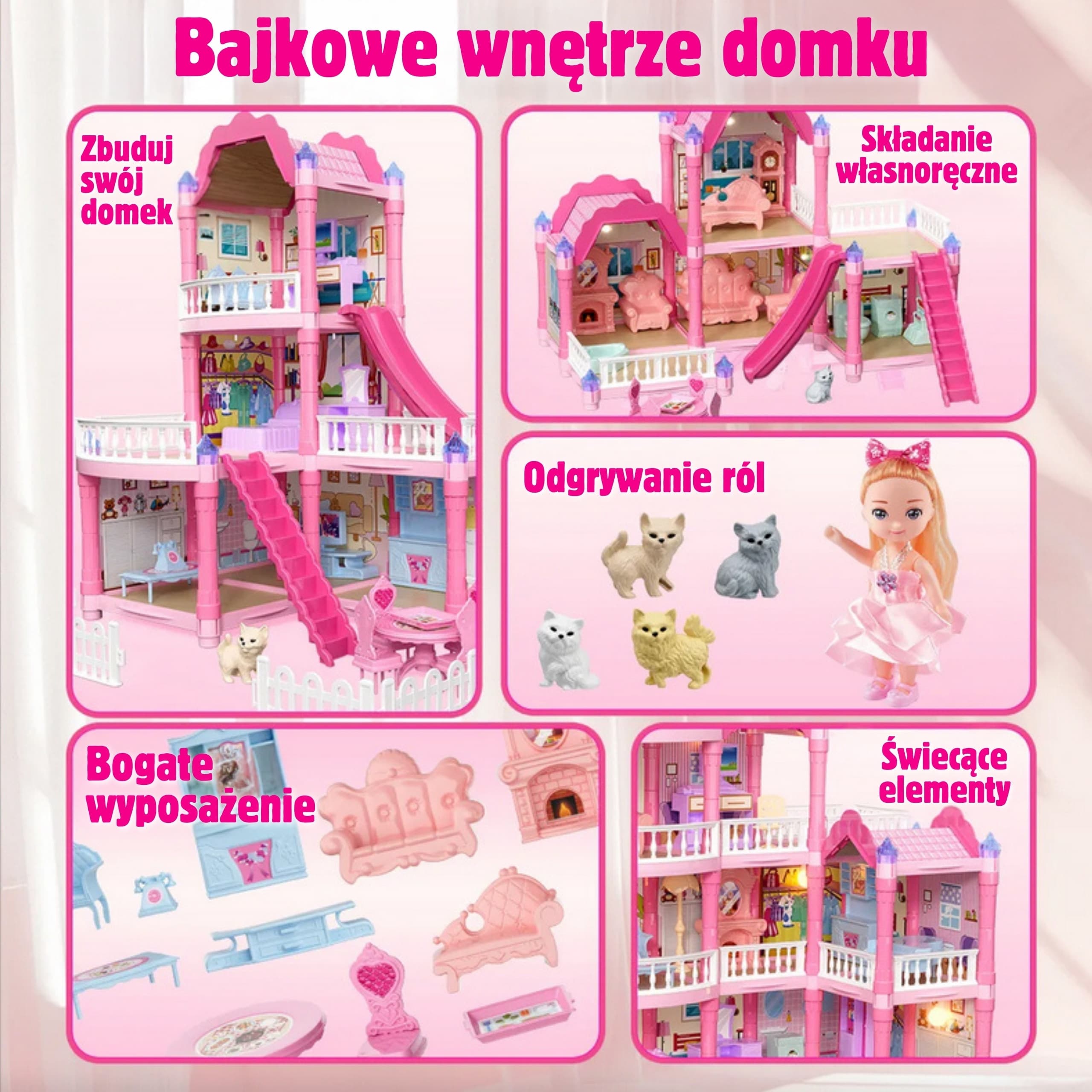 WOOPIE Domek dla Lalek Villa z Akcesoriami i Lalką Podświetlany 296el.