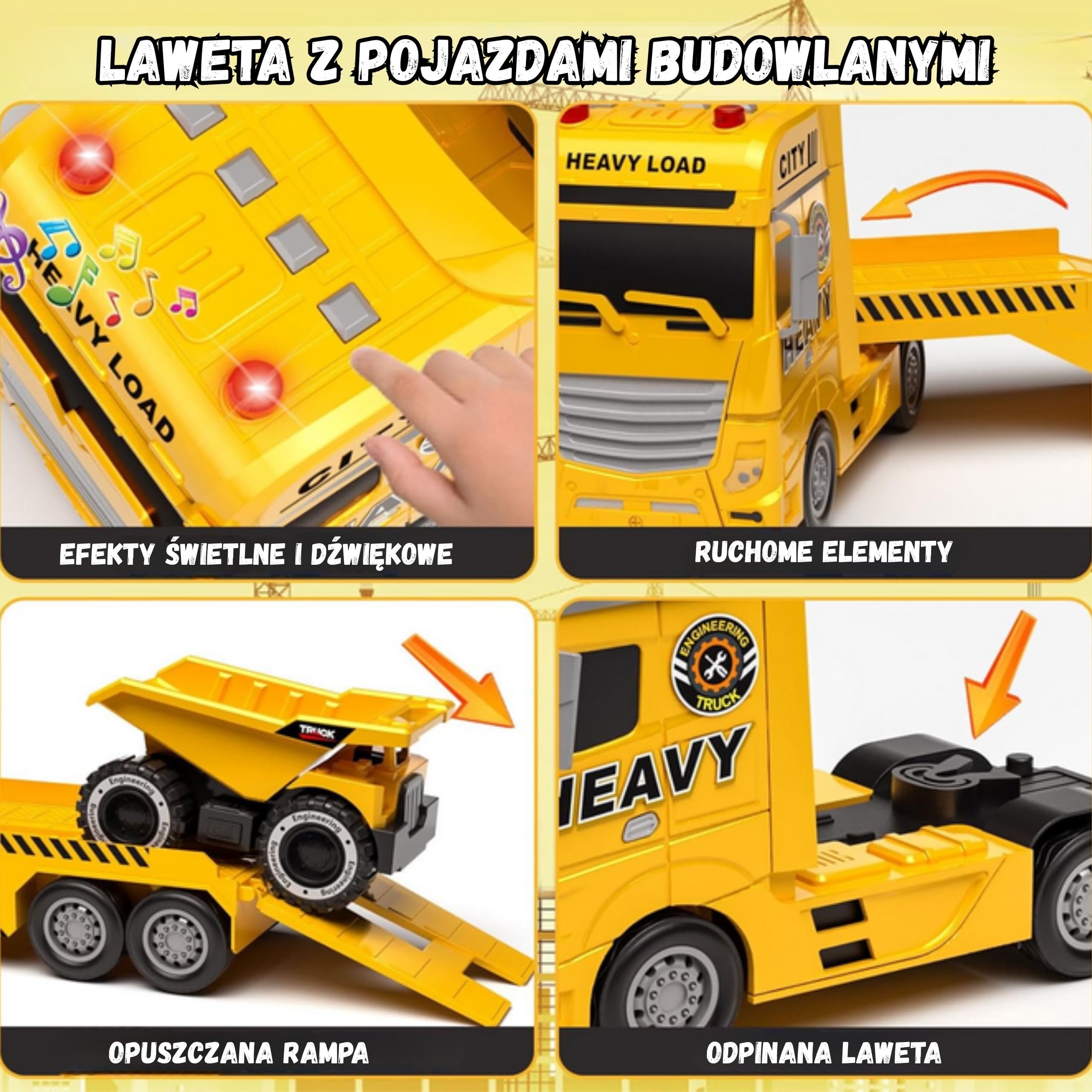 WOOPIE Samochód Laweta z Pojazdami Budowlanymi
