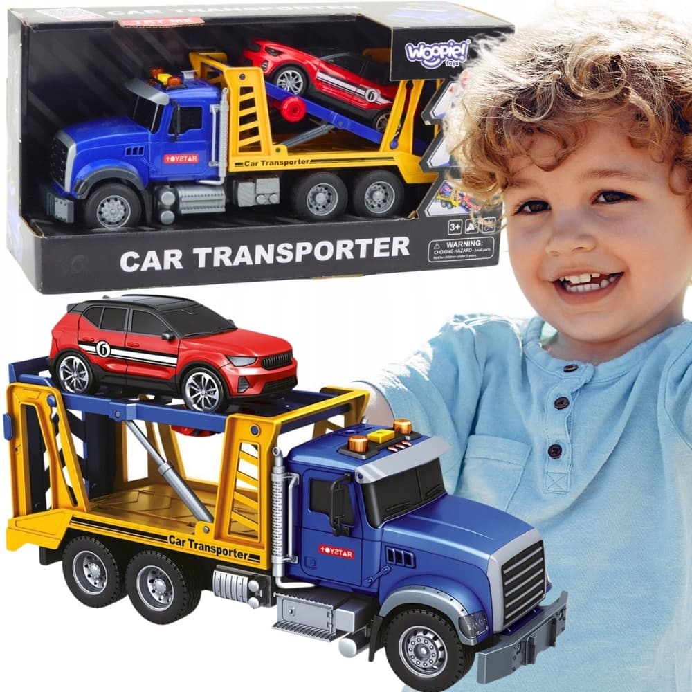 WOOPIE Laweta Ciężarówka Transporter Z Autkiem Światło Dźwięk Skala 1:14