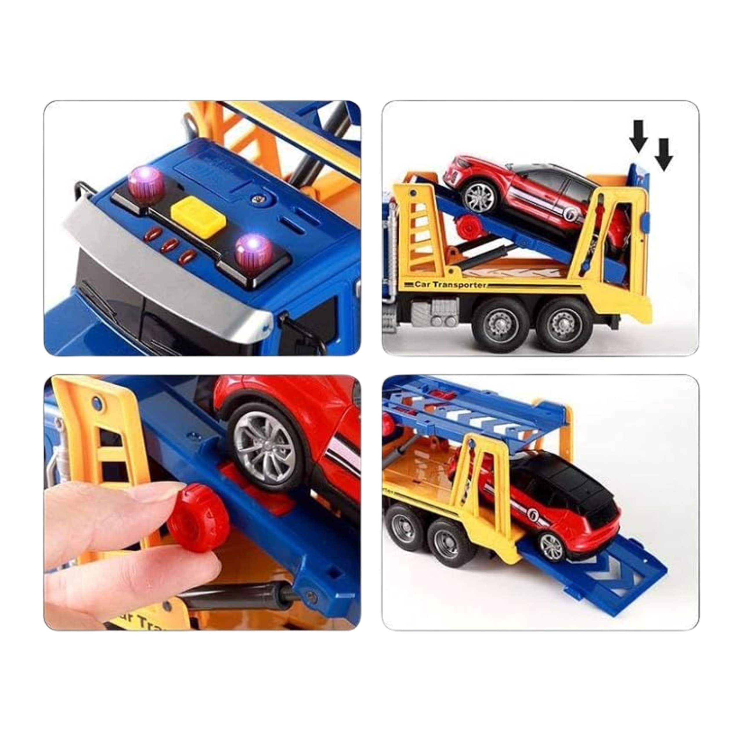 WOOPIE Laweta Ciężarówka Transporter Z Autkiem Światło Dźwięk Skala 1:14