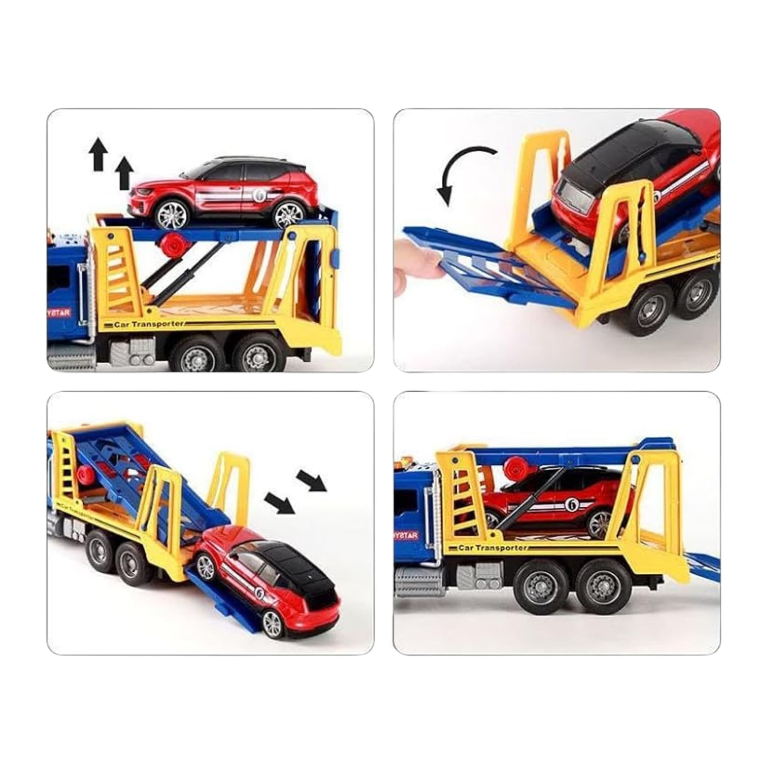 WOOPIE Laweta Ciężarówka Transporter Z Autkiem Światło Dźwięk Skala 1:14