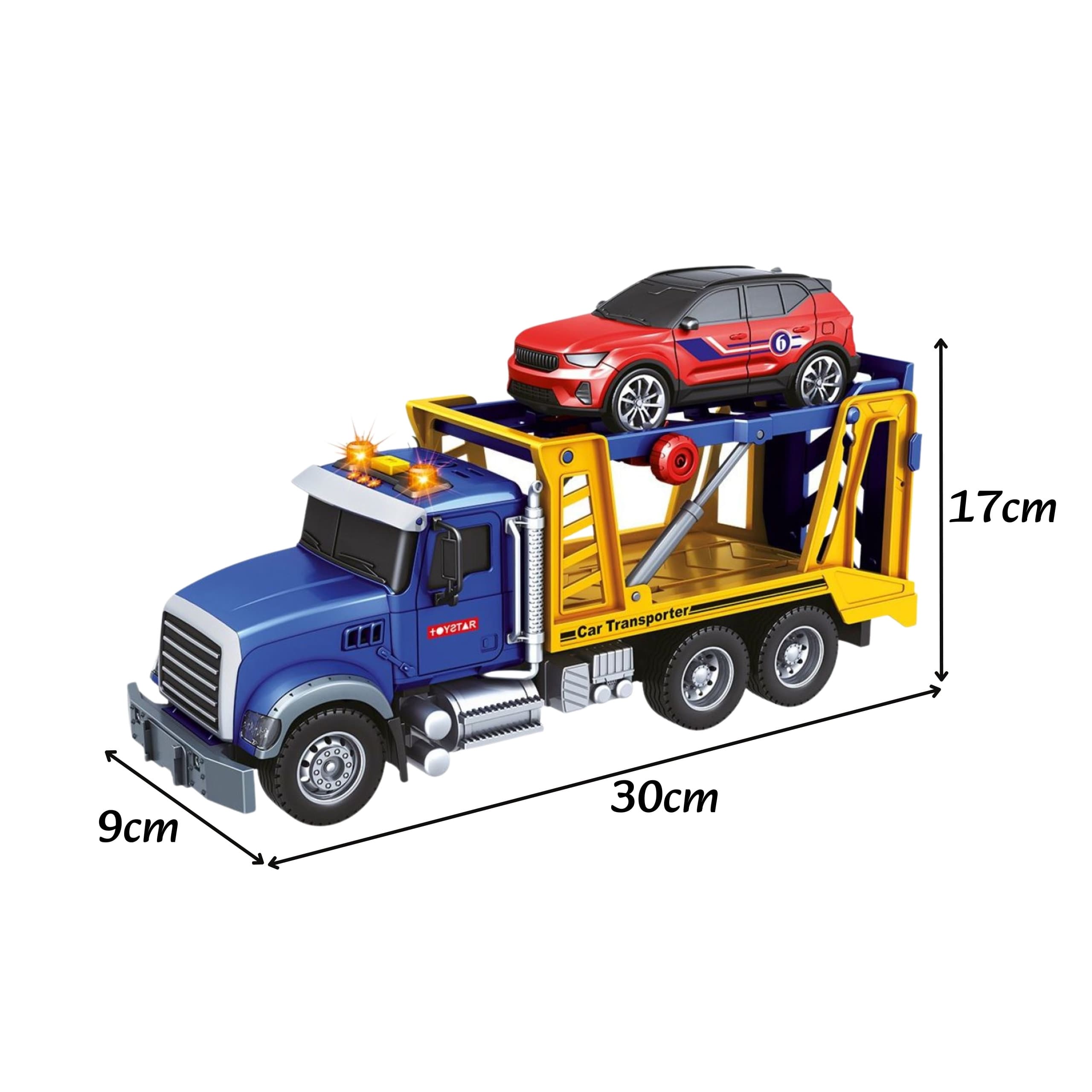 WOOPIE Laweta Ciężarówka Transporter Z Autkiem Światło Dźwięk Skala 1:14