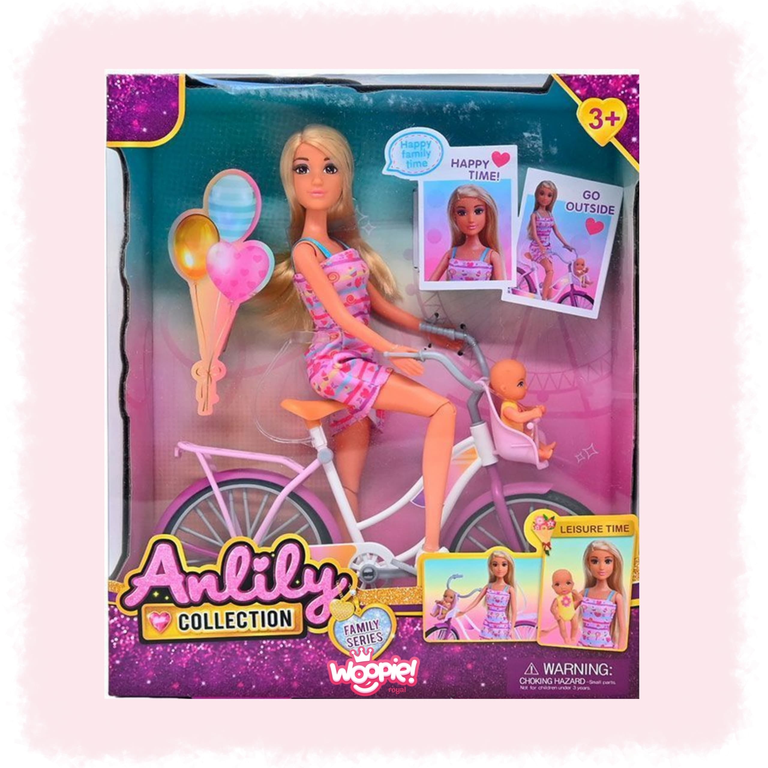 WOOPIE ROYAL Lalka Lily Rowerzystka Bobas w Foteliku Rower