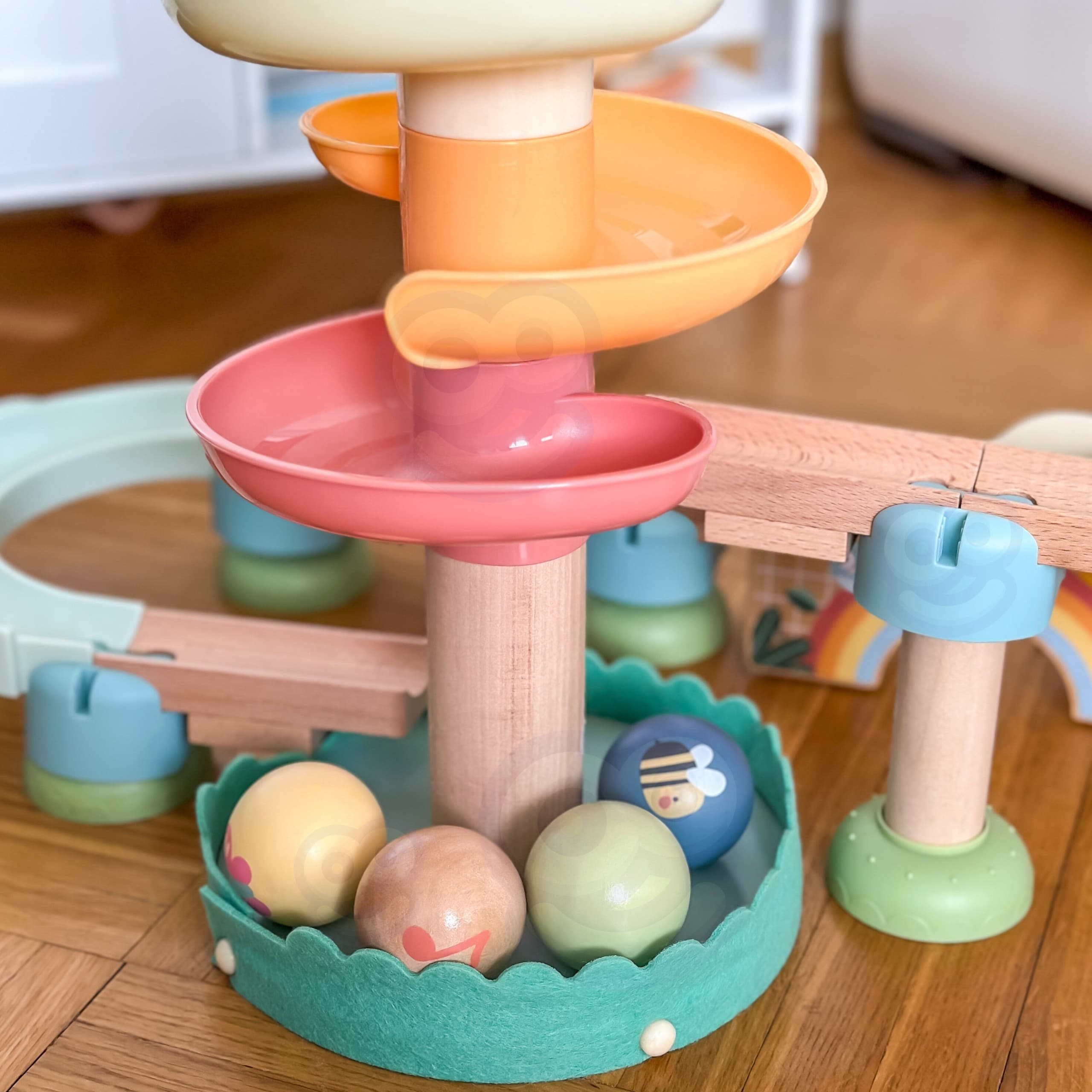 WOOPIE GREEN Drewniany Tor Kulkowy z Efektami Dźwiękowymi Cymbałki FSC