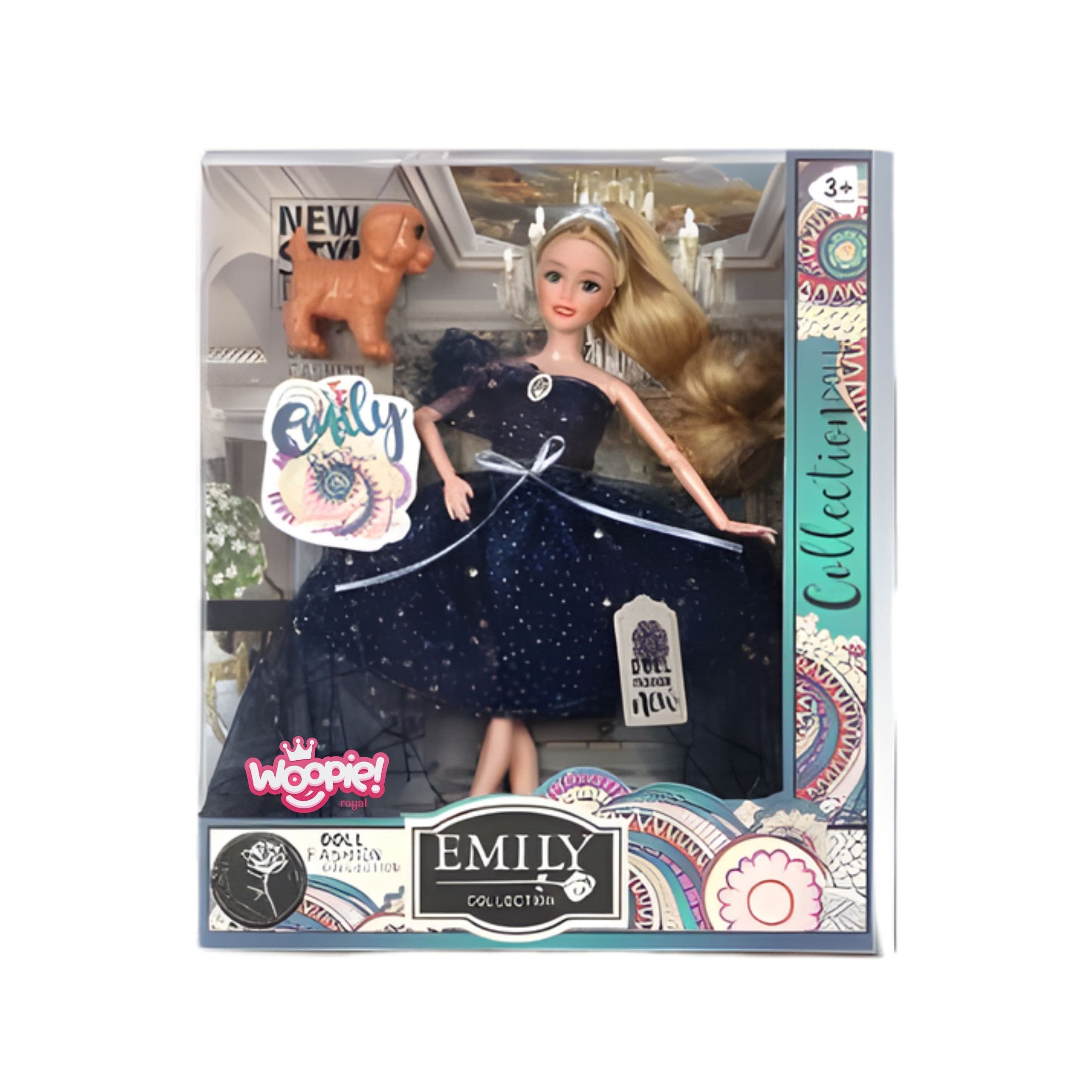 WOOPIE ROYAL Lalka Emi w Koronie i Czarnej Sukni Piesek