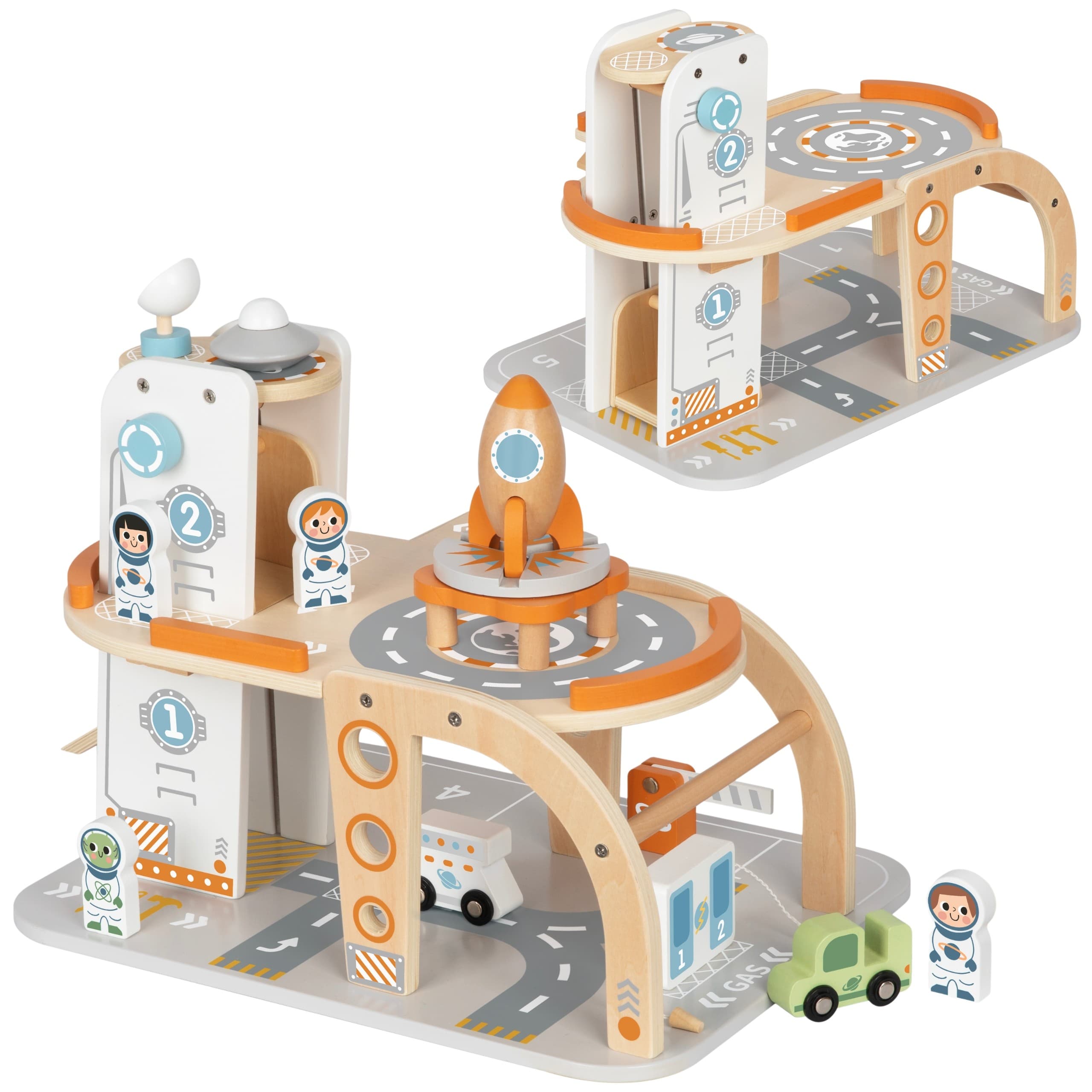 TOOKY TOY Drewniany Kosmiczny Parking  Stacja Kosmiczna