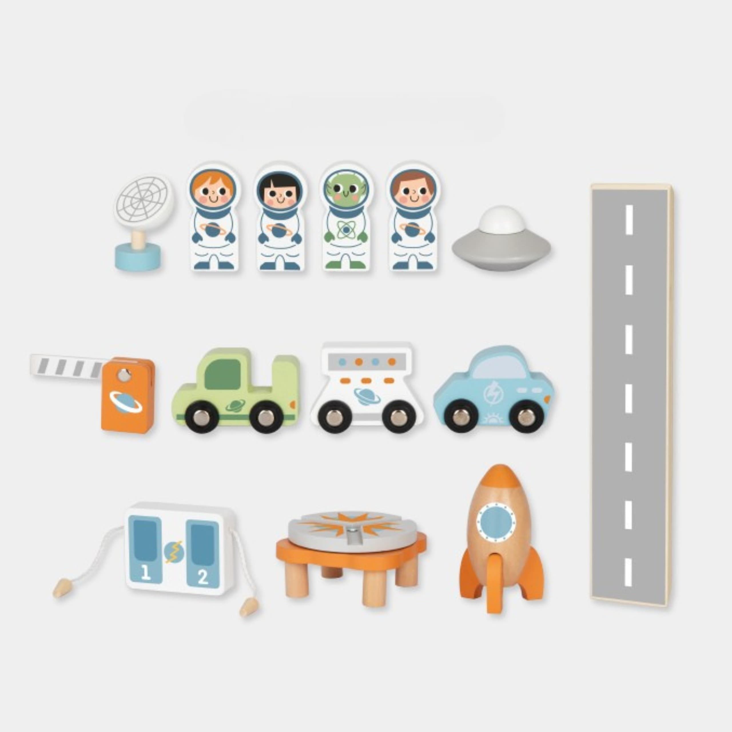 TOOKY TOY Drewniany Kosmiczny Parking  Stacja Kosmiczna