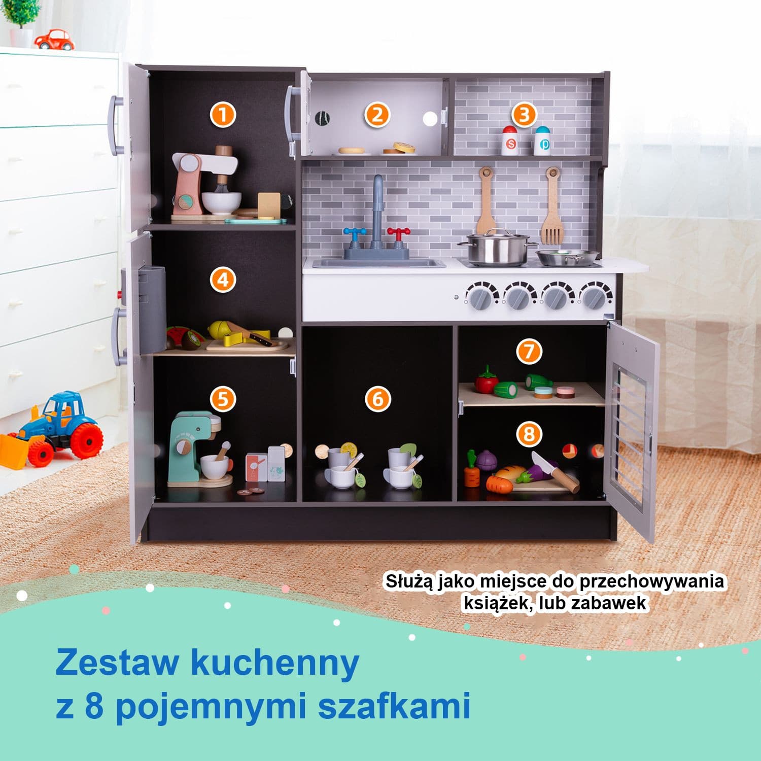 TOOKY TOY Kuchnia Drewniana Nowoczesna Akcesoria