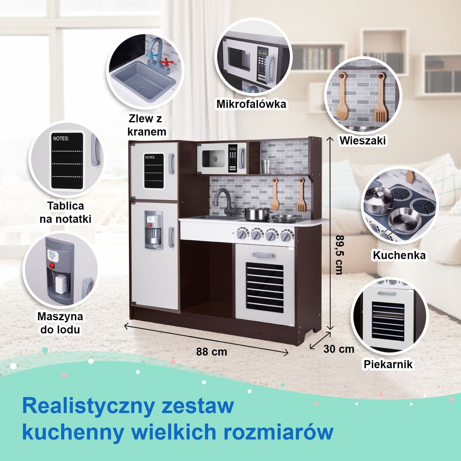 TOOKY TOY Kuchnia Drewniana Nowoczesna Akcesoria