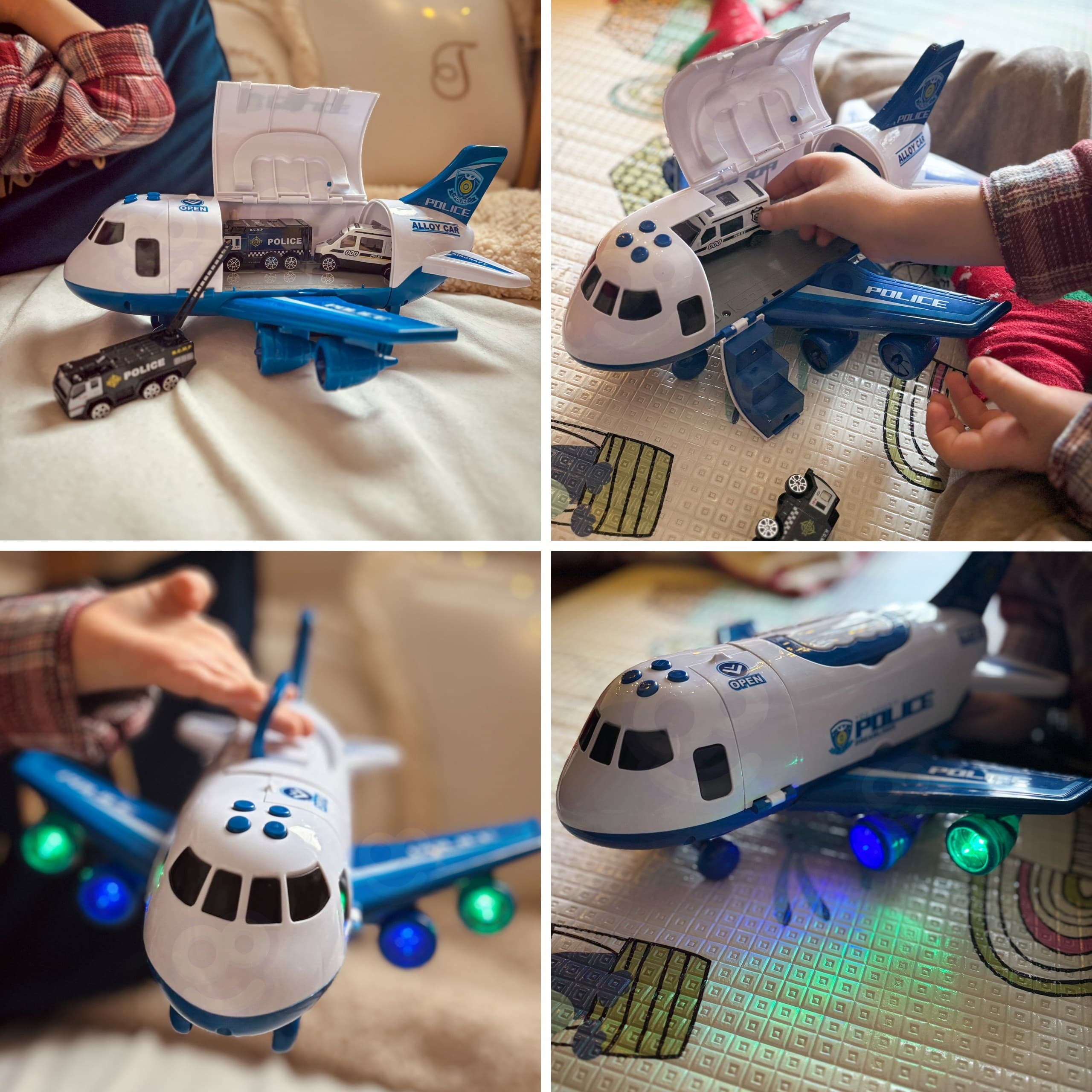 WOOPIE Samolot Rozkładany Transporter Policja z 3 Autami Policyjnymi Zestaw XL Znaki Drogowe