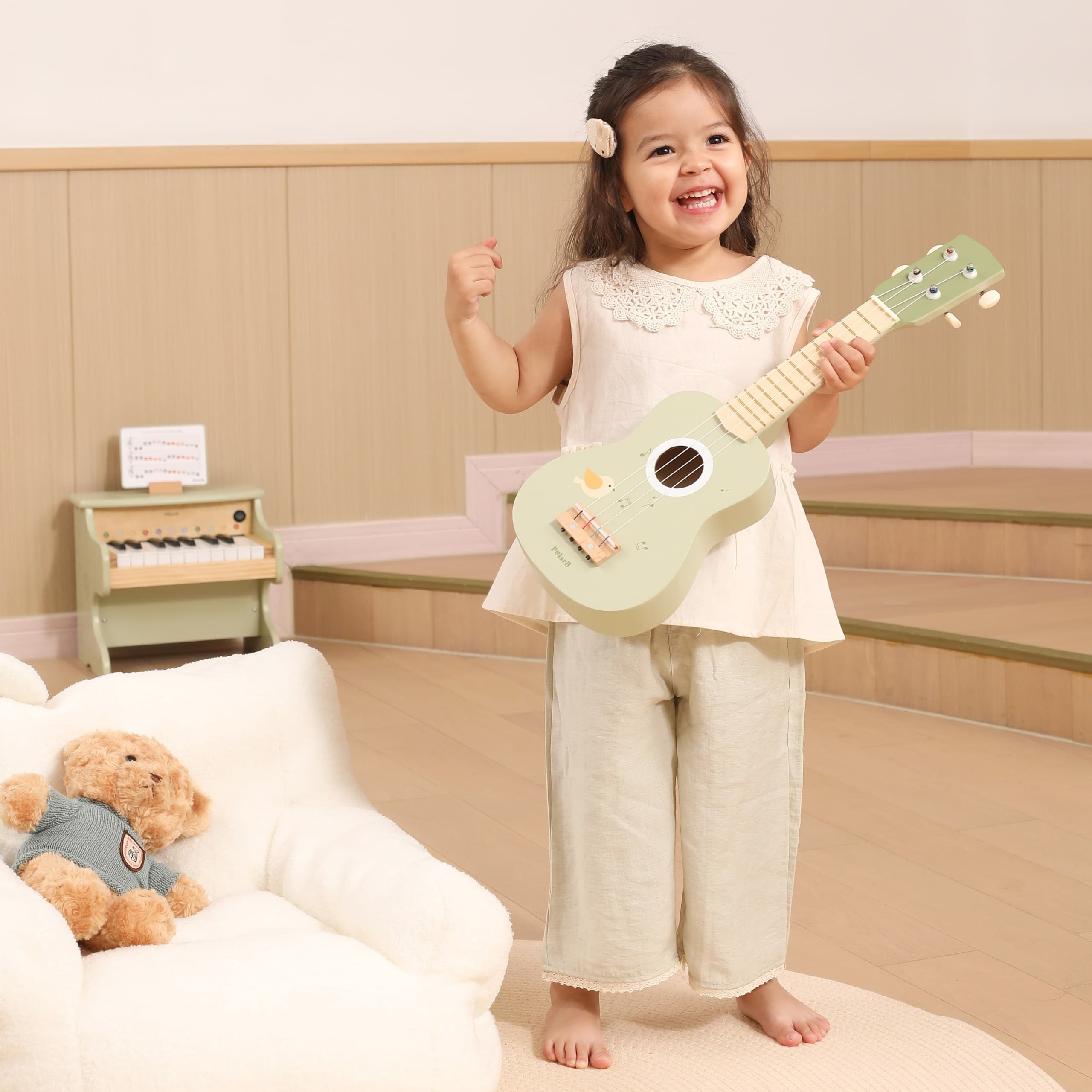 Viga Drewniane Ukulele Gitara Dla Dzieci Zielone Z Nutami