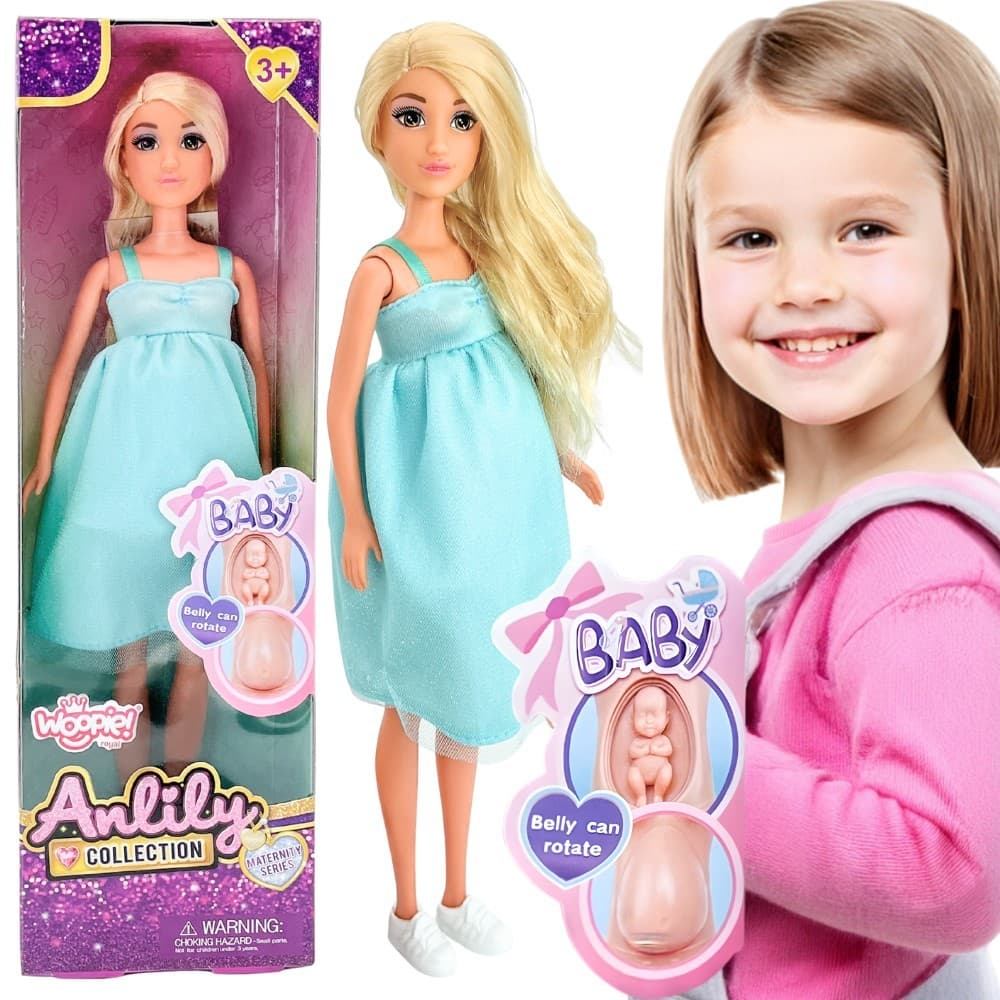WOOPIE ROYAL Lalka Lily z Brzuszkiem w Ciąży Niemowlak Błękitna Sukienka