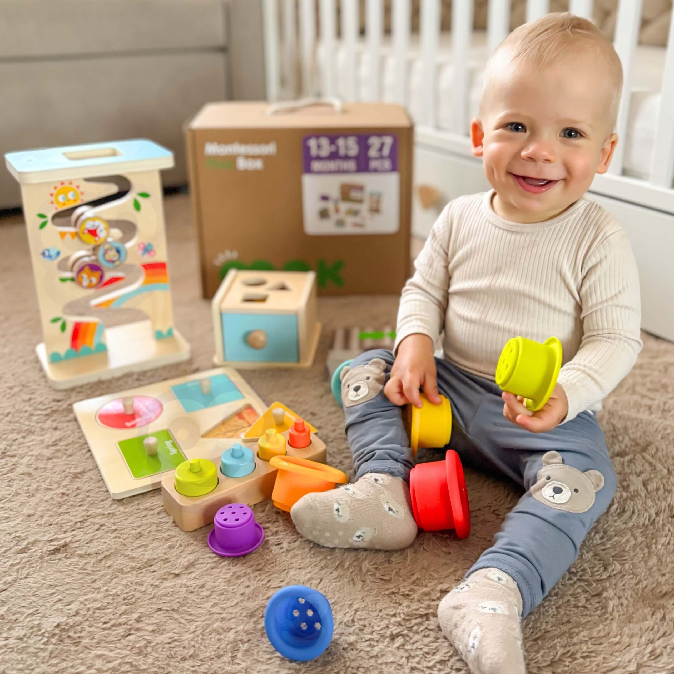 WOOPIE GREEN Pudełko Box 6w1 13-15m Montessori Edukacyjne Sensoryczne FSC