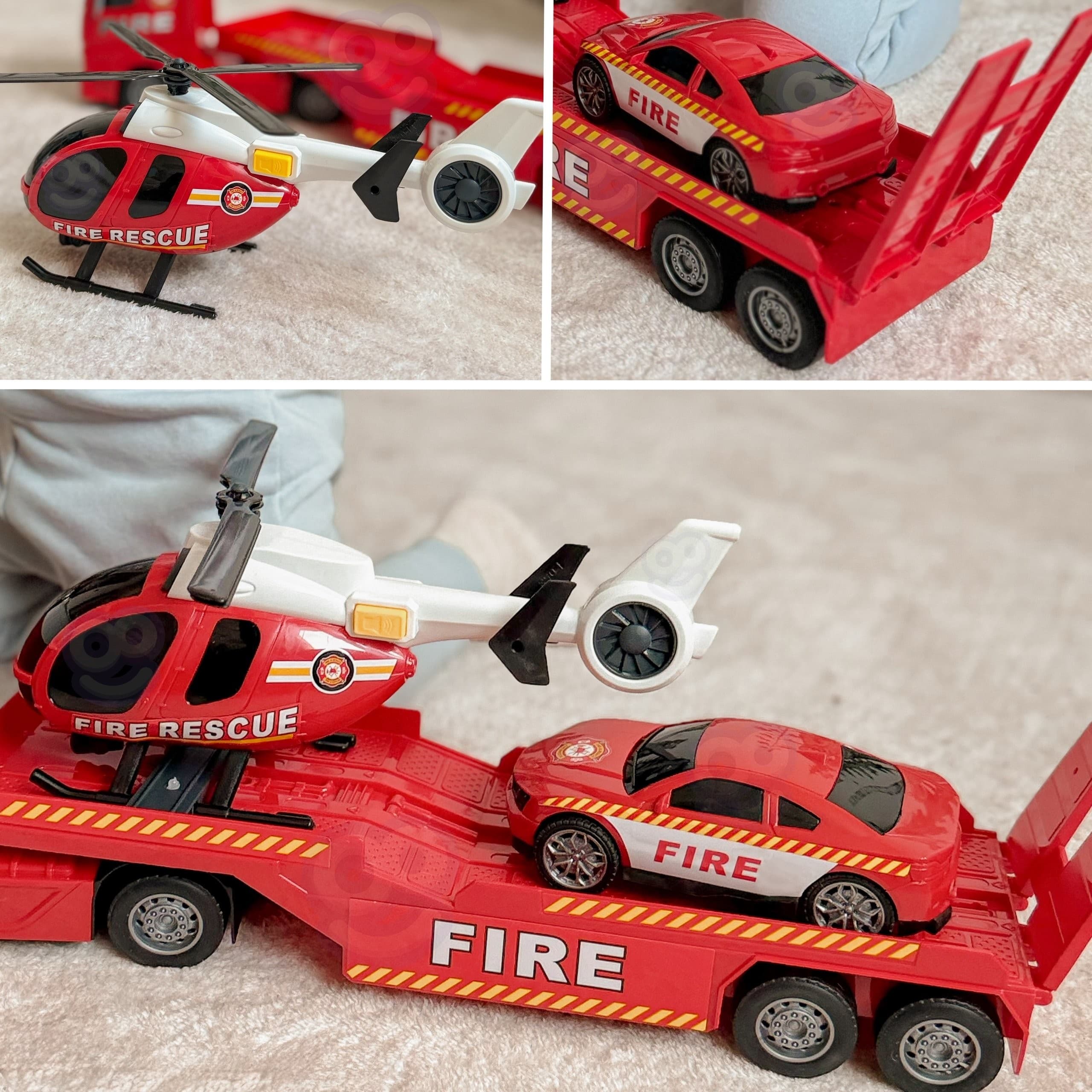 WOOPIE Zestaw Pojazdów Laweta Strażacka Helikopter Samochód Dźwięk Światła