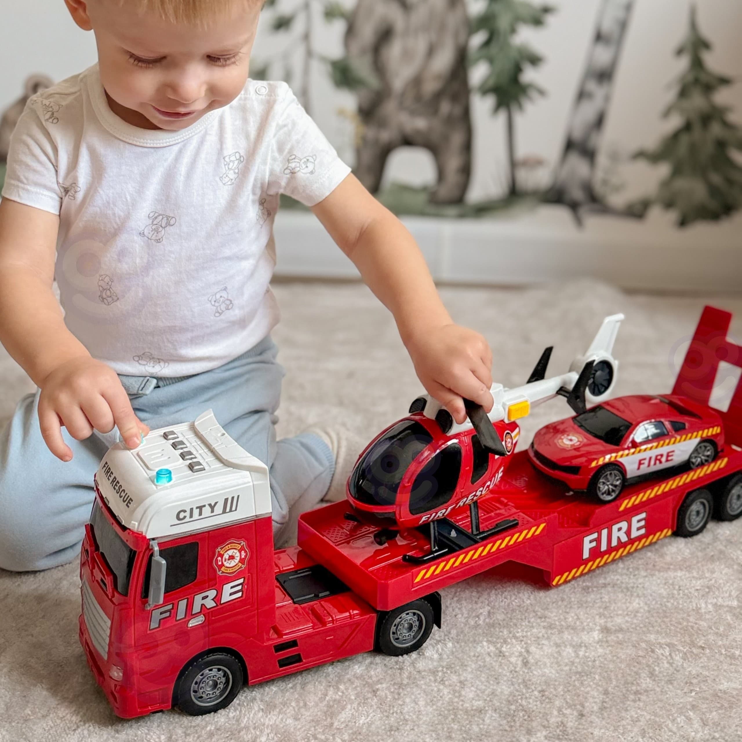 WOOPIE Zestaw Pojazdów Laweta Strażacka Helikopter Samochód Dźwięk Światła