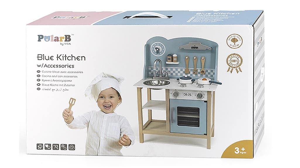 VIGA PolarB Drewniana Kuchnia z Akcesoriami Silver - Blue