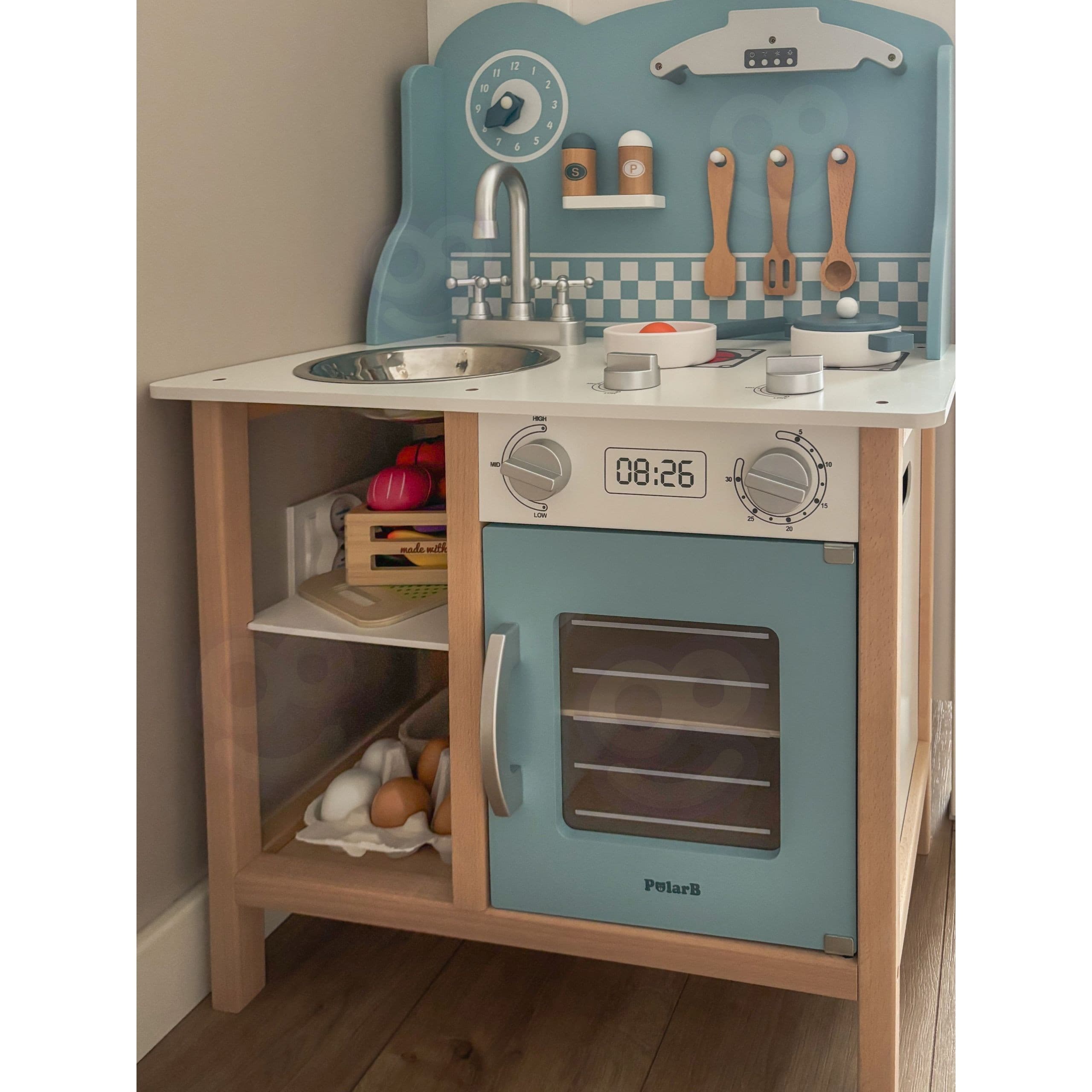 VIGA PolarB Drewniana Kuchnia z Akcesoriami Silver - Blue