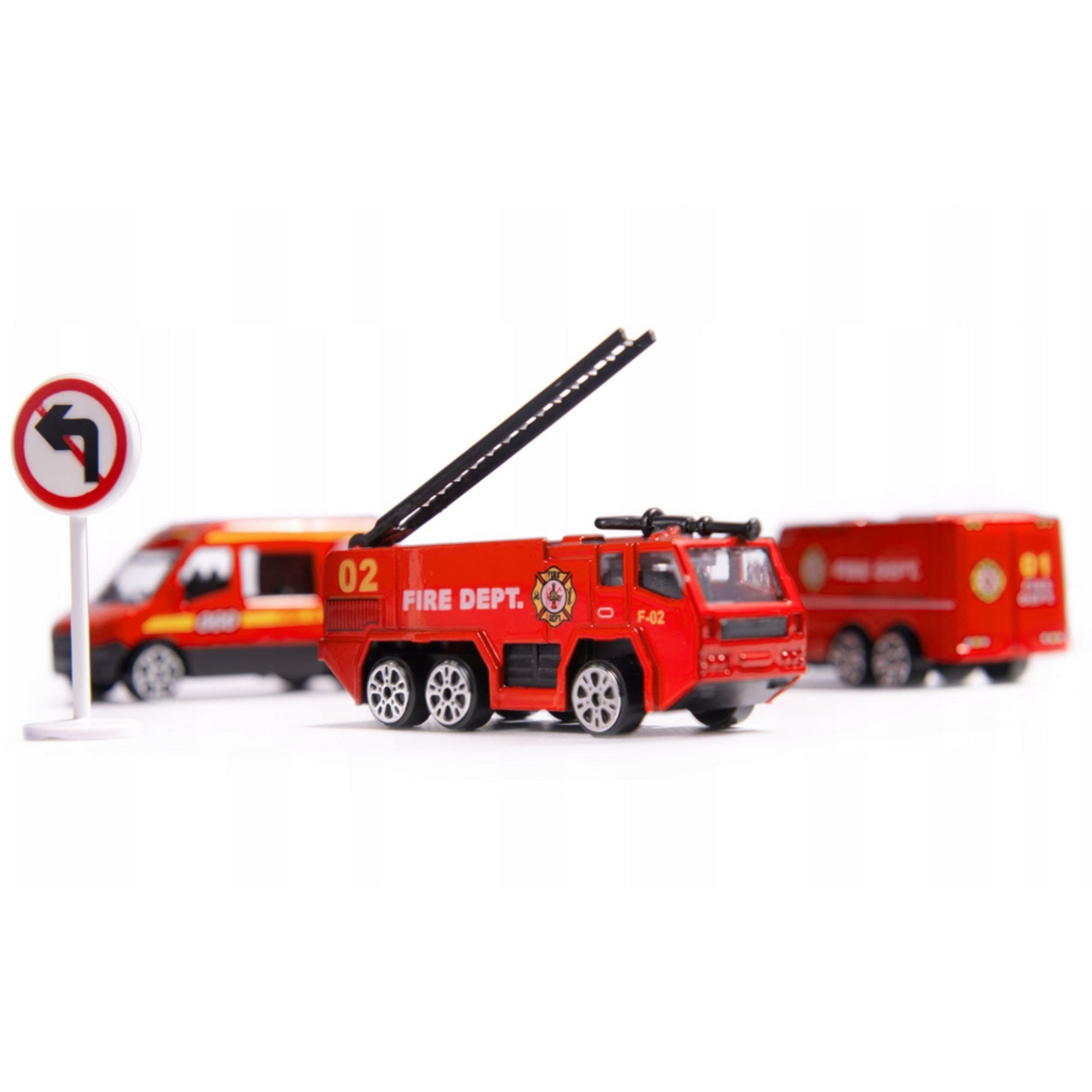 WOOPIE Samolot Rozkładany Transporter Straż Pożarna z 3 Autami Strażackimi Zestaw XL Znaki Drogowe