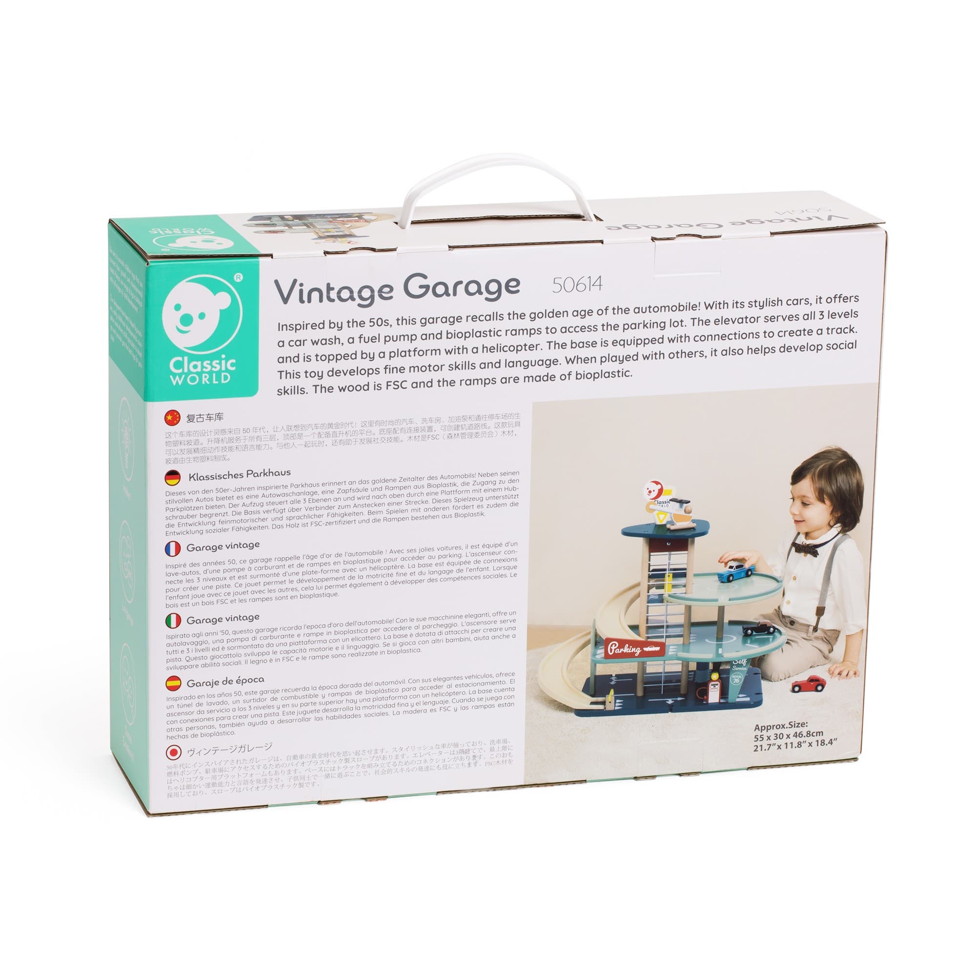 CLASSIC WORLD Wielopoziomowy Parking Auta Helikopter Dystybutor Myjnia + Akc.