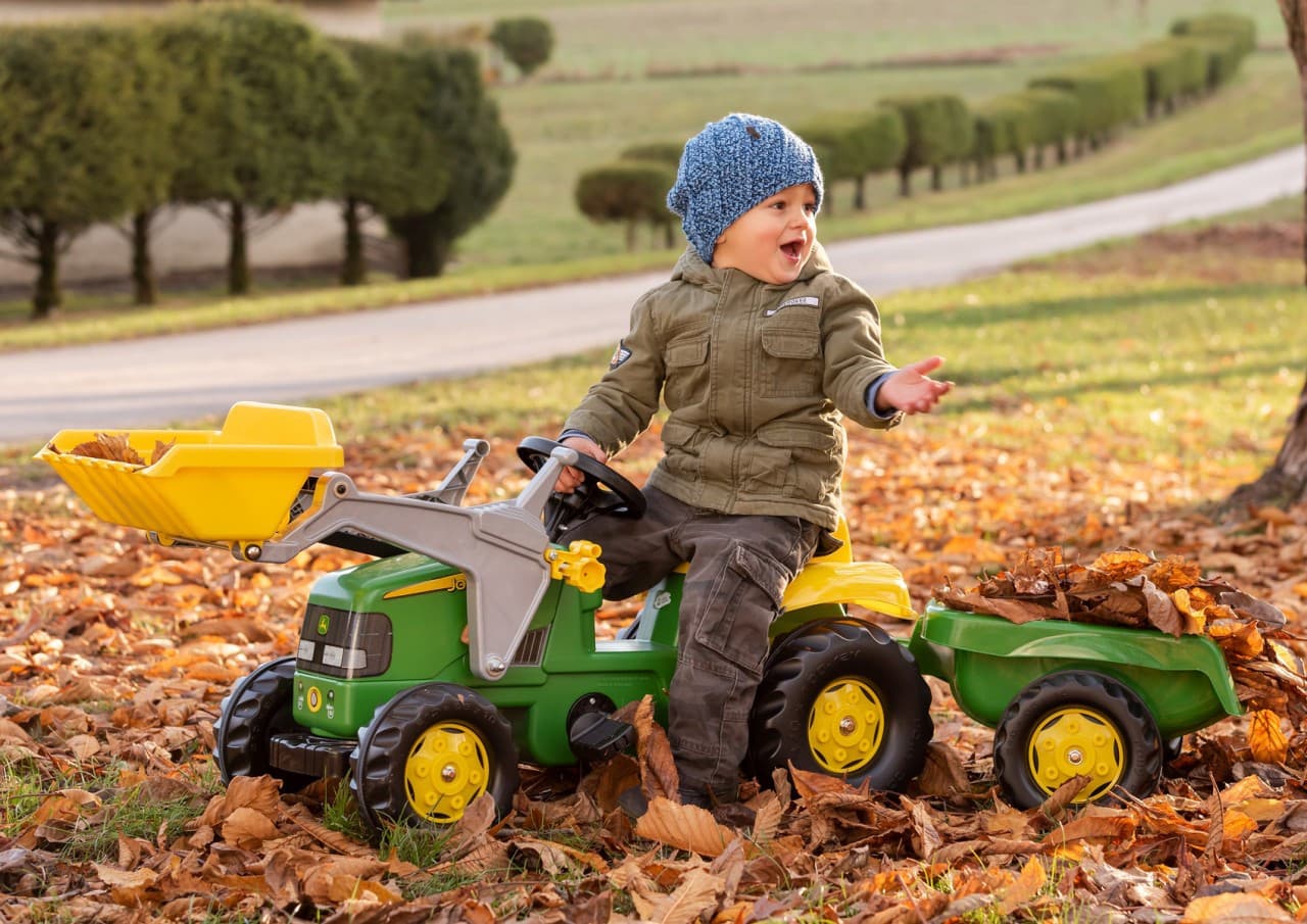 Rolly Toys RollyKid  John Deere Traktor na Pedały z Łyżką i Przyczepą - Zielony