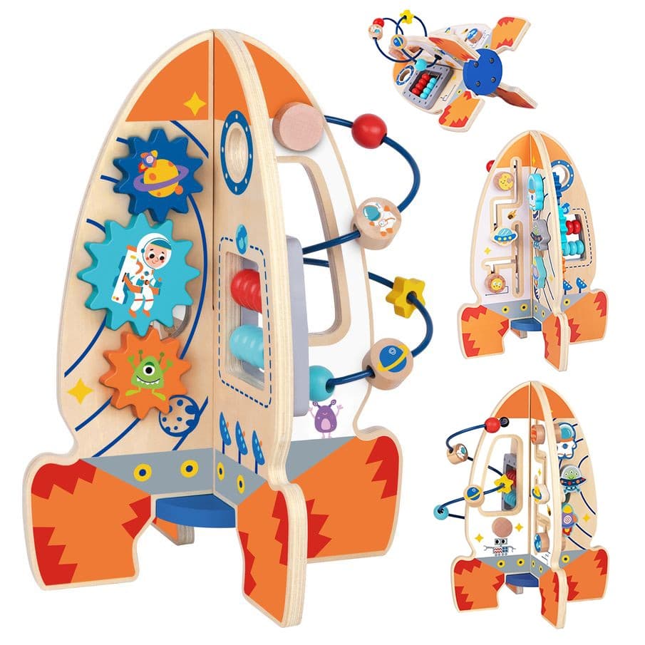 Tooky Toy Duża Drewniana Zabawka Edukacyjna Wielofunkcyjna Rakieta