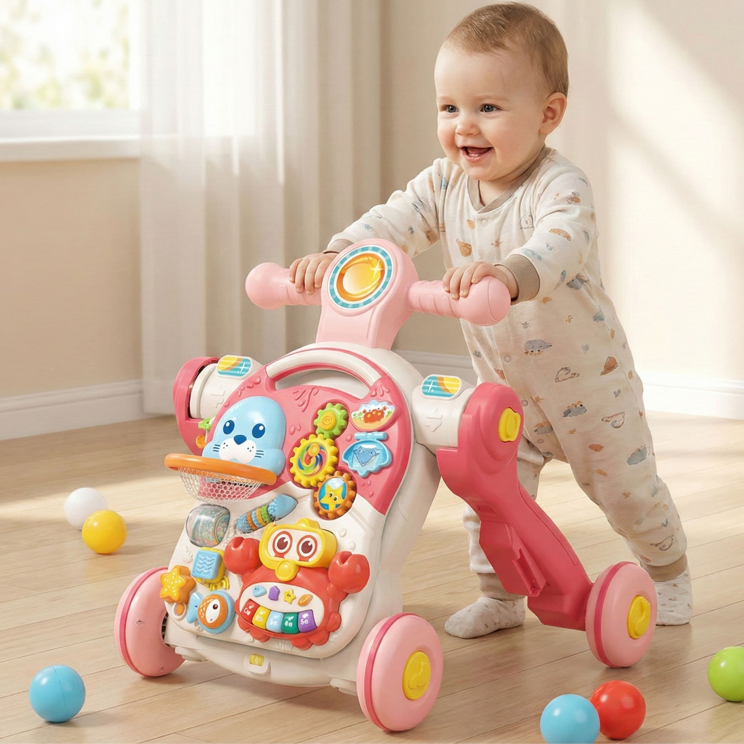 WOOPIE BABY Pchacz Chodzik Stolik Edukacyjny Hulajnoga Jeździk 4w1