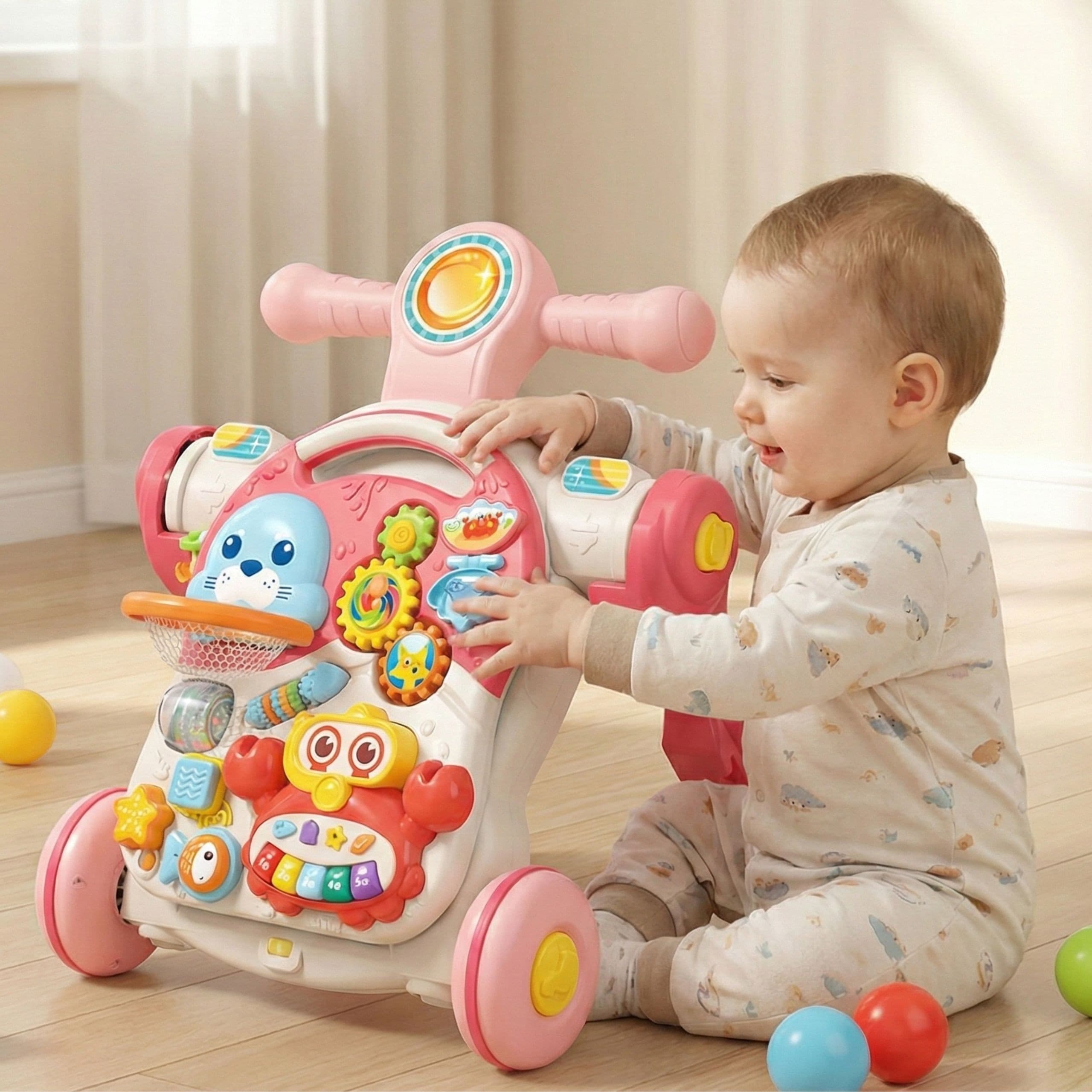 WOOPIE BABY Pchacz Chodzik Stolik Edukacyjny Hulajnoga Jeździk 4w1