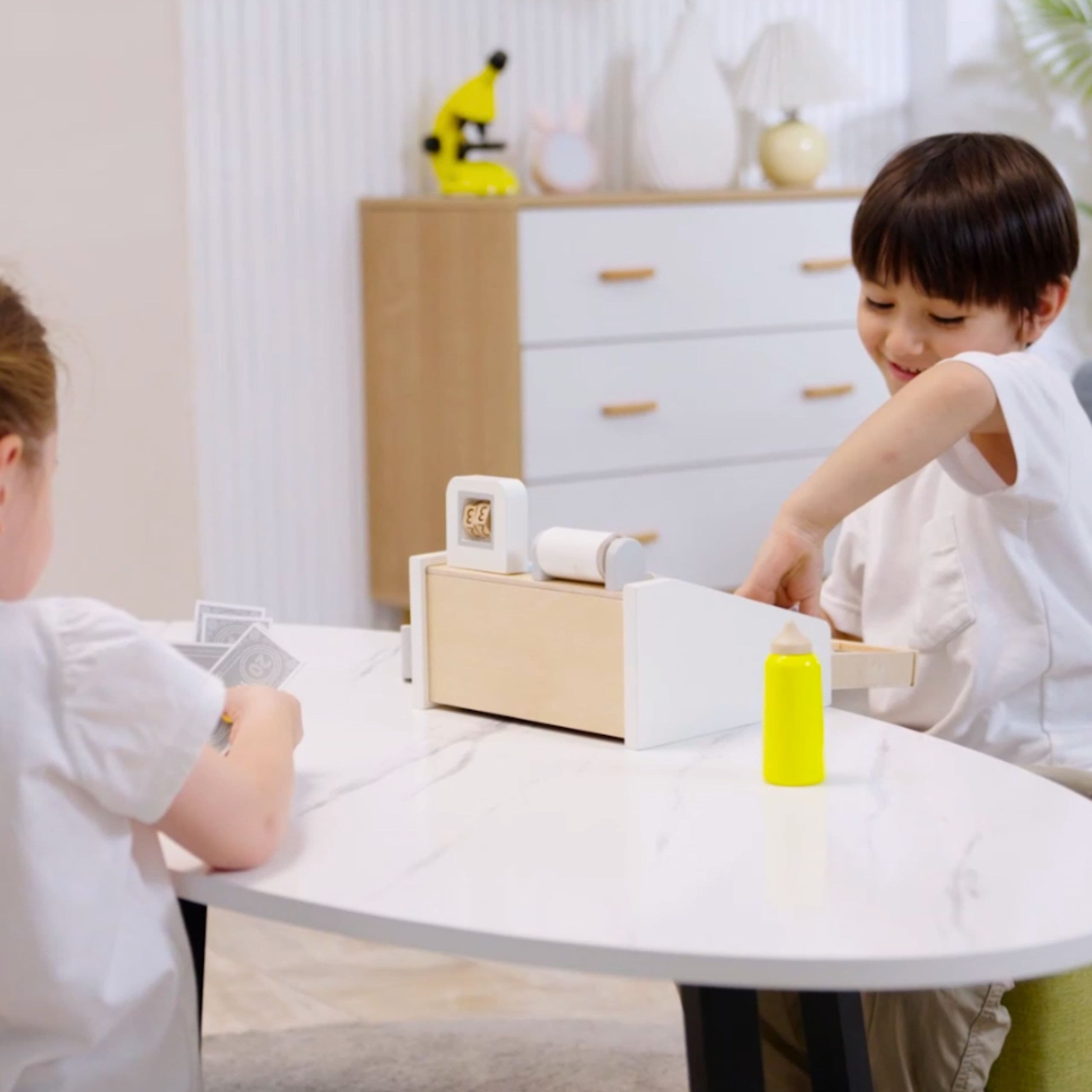 VIGA Drewniana Kasa sklepowa szaro biała