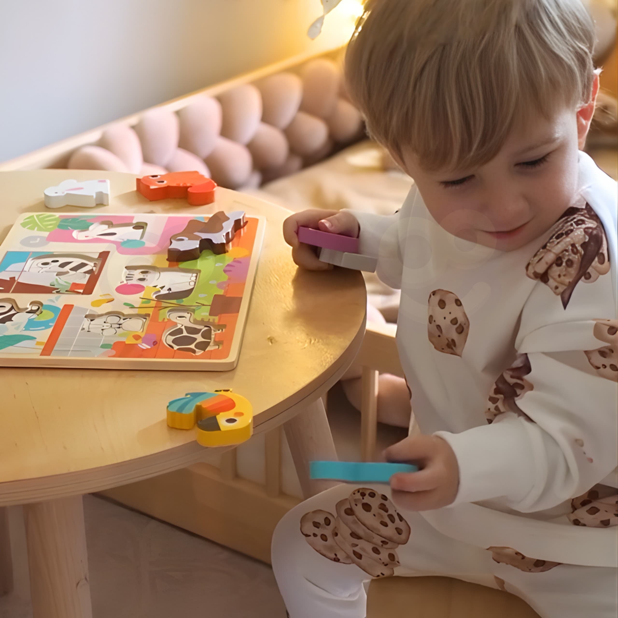 TOOKY TOY Drewniane Puzzle Montessori Zwierzątka Dom Dopasuj Kształty