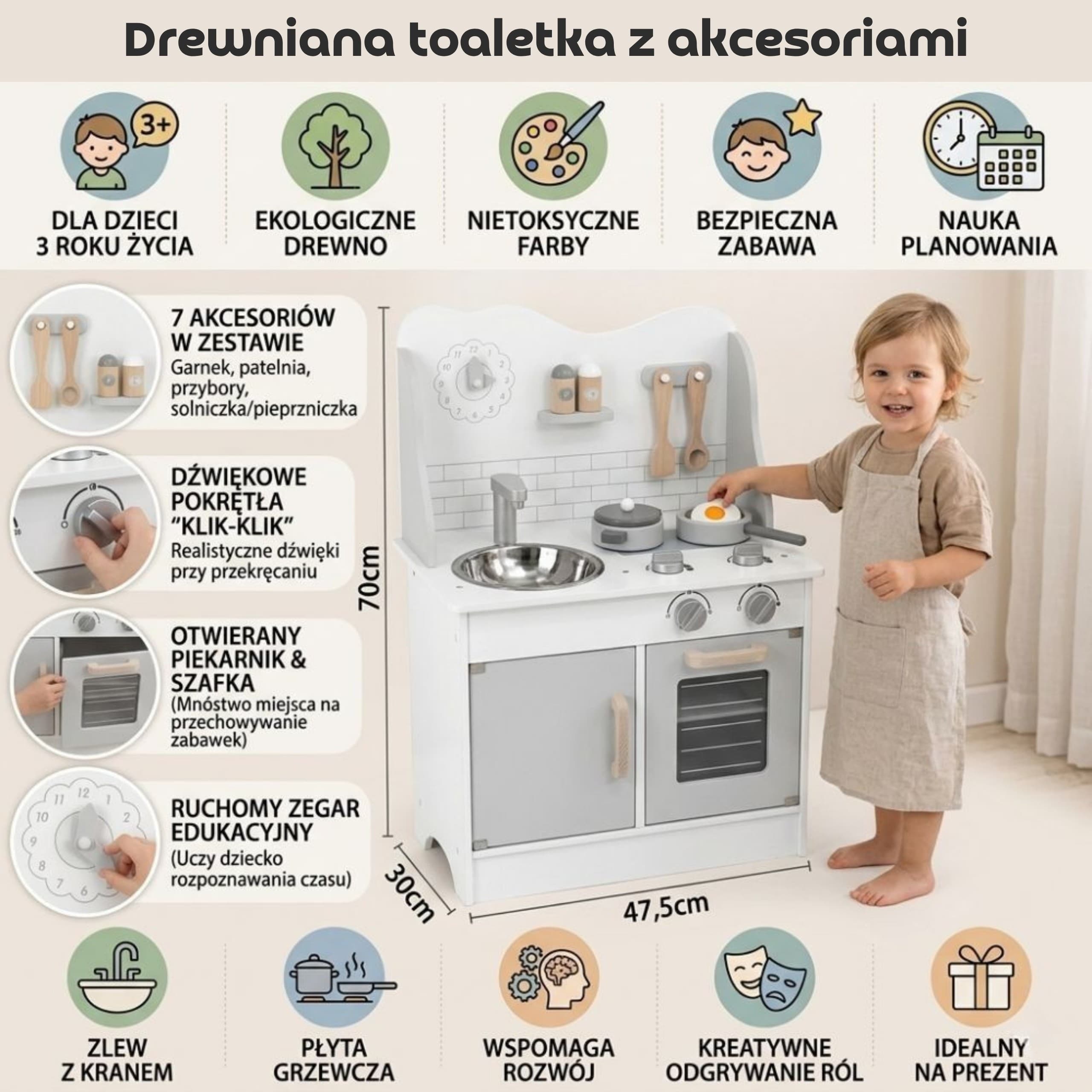 VIGA PolarB Drewniana Kuchnia z Akcesoriami Eco Gray